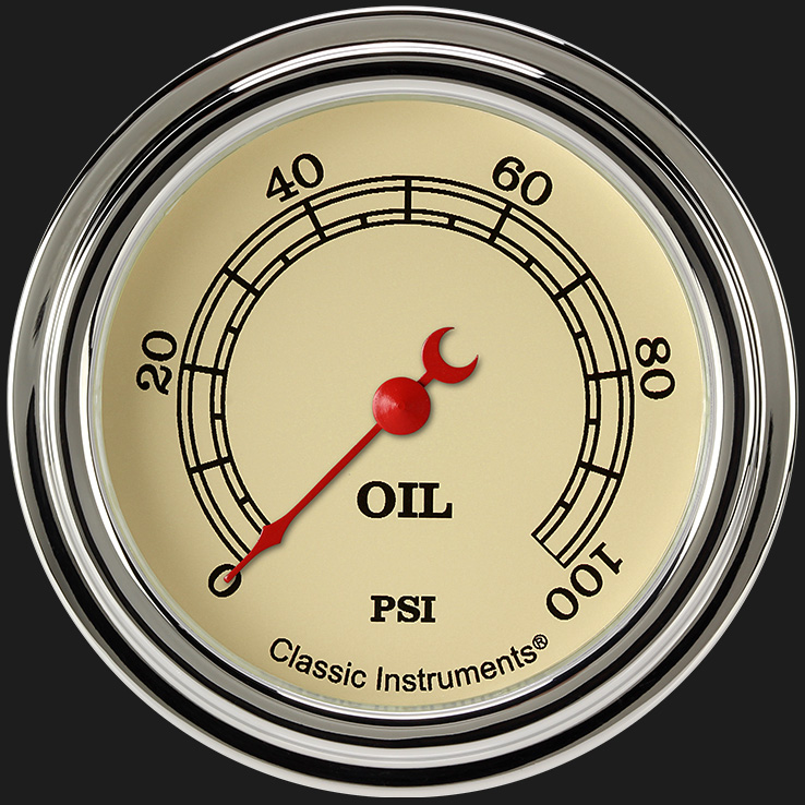 Classic Instruments VT381SLF - Vintage 2 5/8" Oil Pressure Gauge Classic Instruments VT381SLF - Vintage 2 5/8" Oil Pressure Gauge