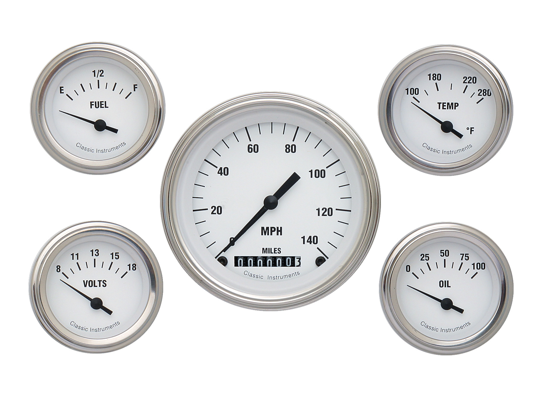Classic Instruments WH00SLF - White Hot Five Gauge Set Classic Instruments WH00SLF - White Hot Five Gauge Set