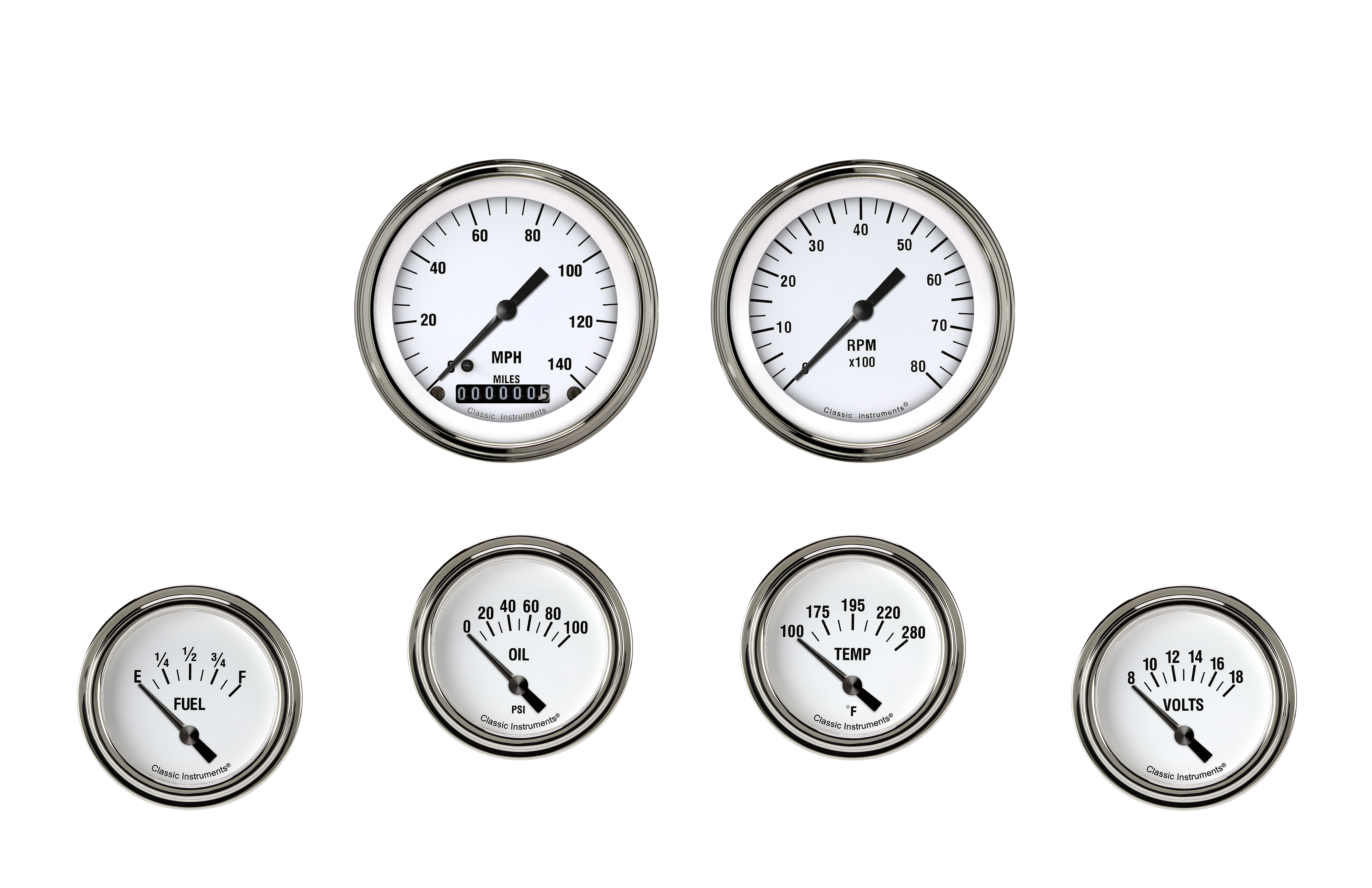 Classic Instruments WH201SLF - White Hot Six Gauge Set 201 Classic Instruments WH201SLF - White Hot Six Gauge Set 201