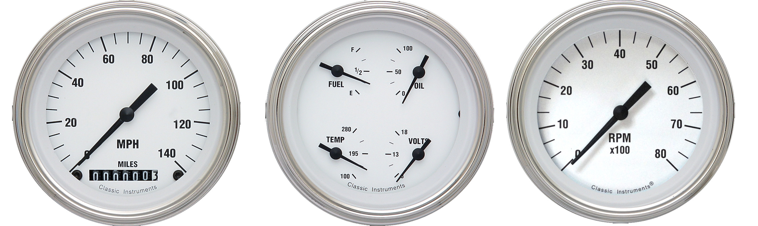Classic Instruments WH03SLF - White Hot Three Gauge Set