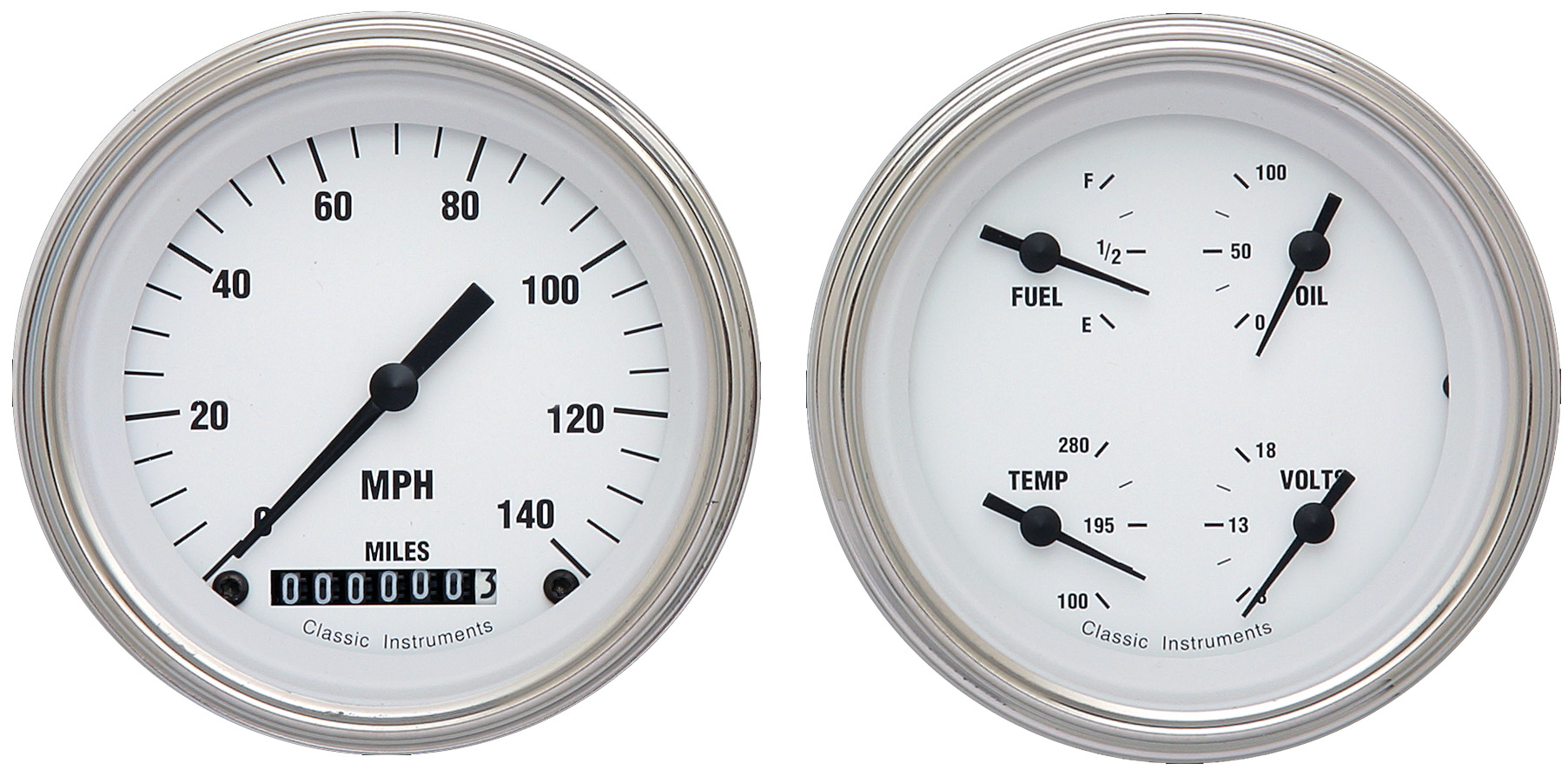 Classic Instruments WH02SLF - White Hot Two Gauge Set Classic Instruments WH02SLF - White Hot Two Gauge Set