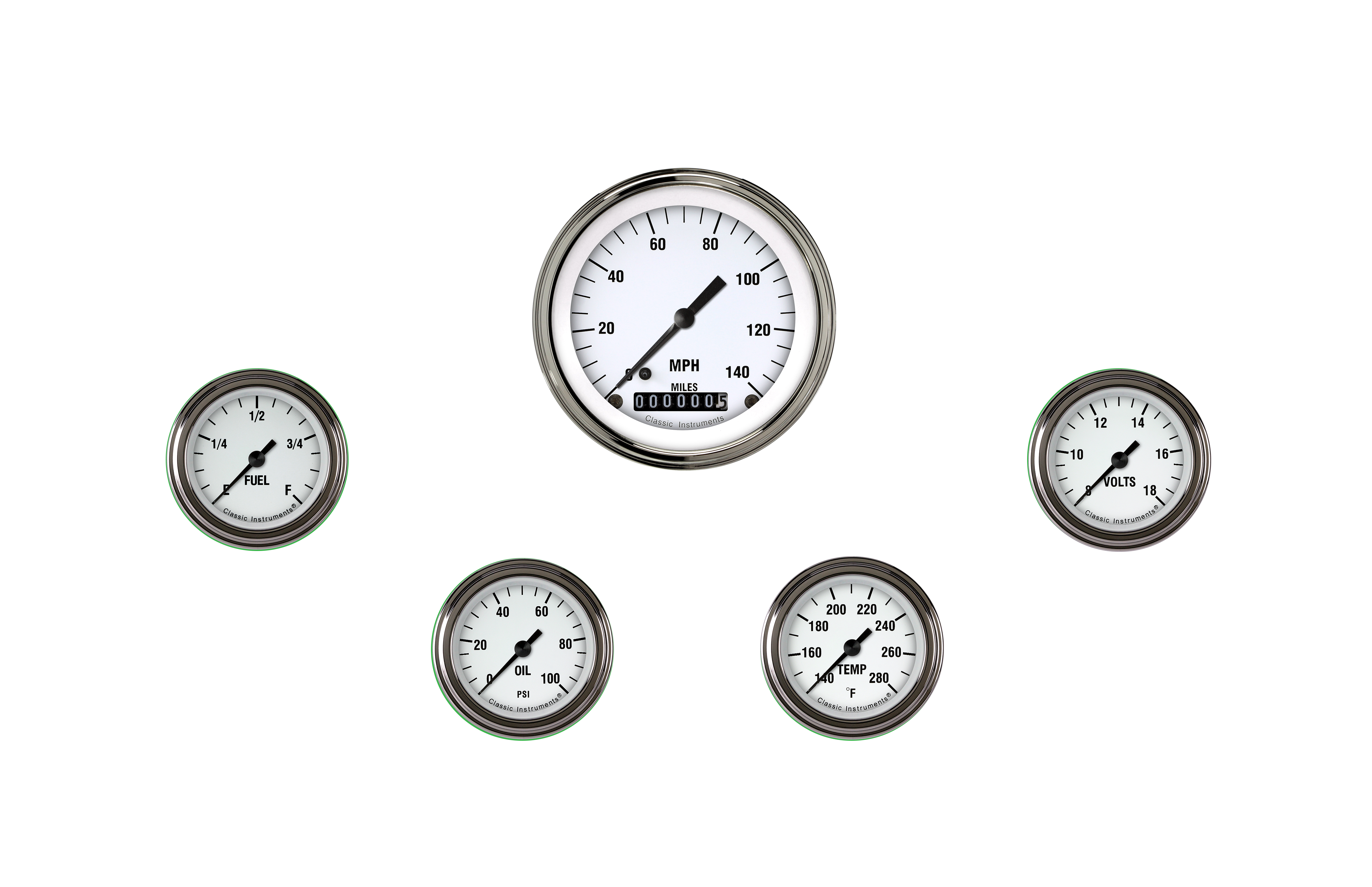Classic Instruments WH100SLF - White Hot Five Gauge Set 100