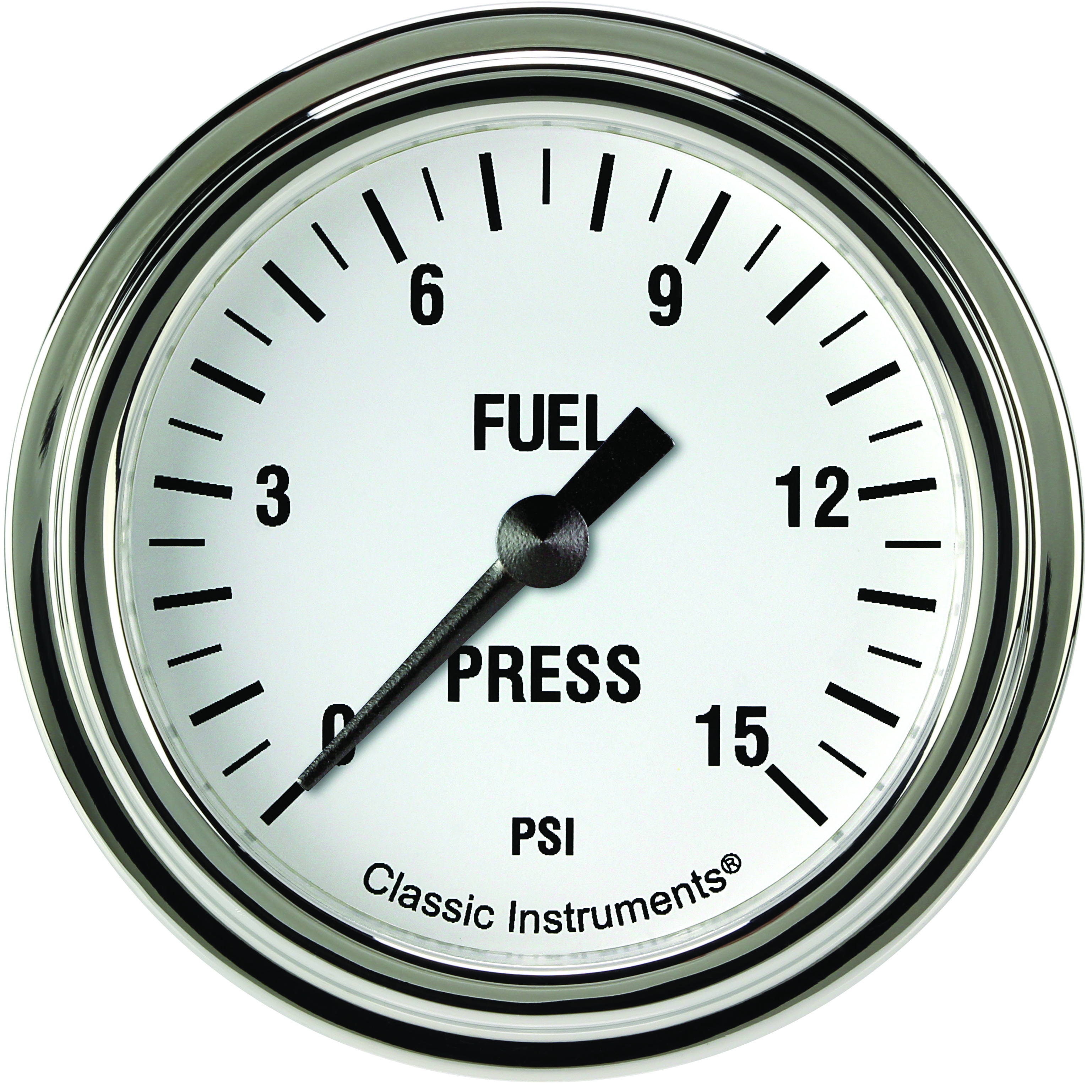 Classic Instruments WH345SLF - White Hot 2 5/8" Fuel Pressure Gauge, 15 psi Classic Instruments WH345SLF - White Hot 2 5/8" Fuel Pressure Gauge, 15 psi
