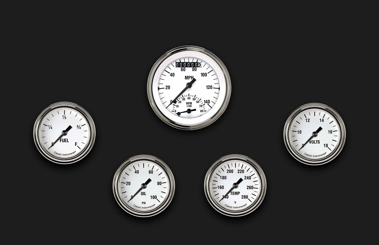 Classic Instruments WH335SLF - White Hot Five Gauge Set 335 Classic Instruments WH335SLF - White Hot Five Gauge Set 335