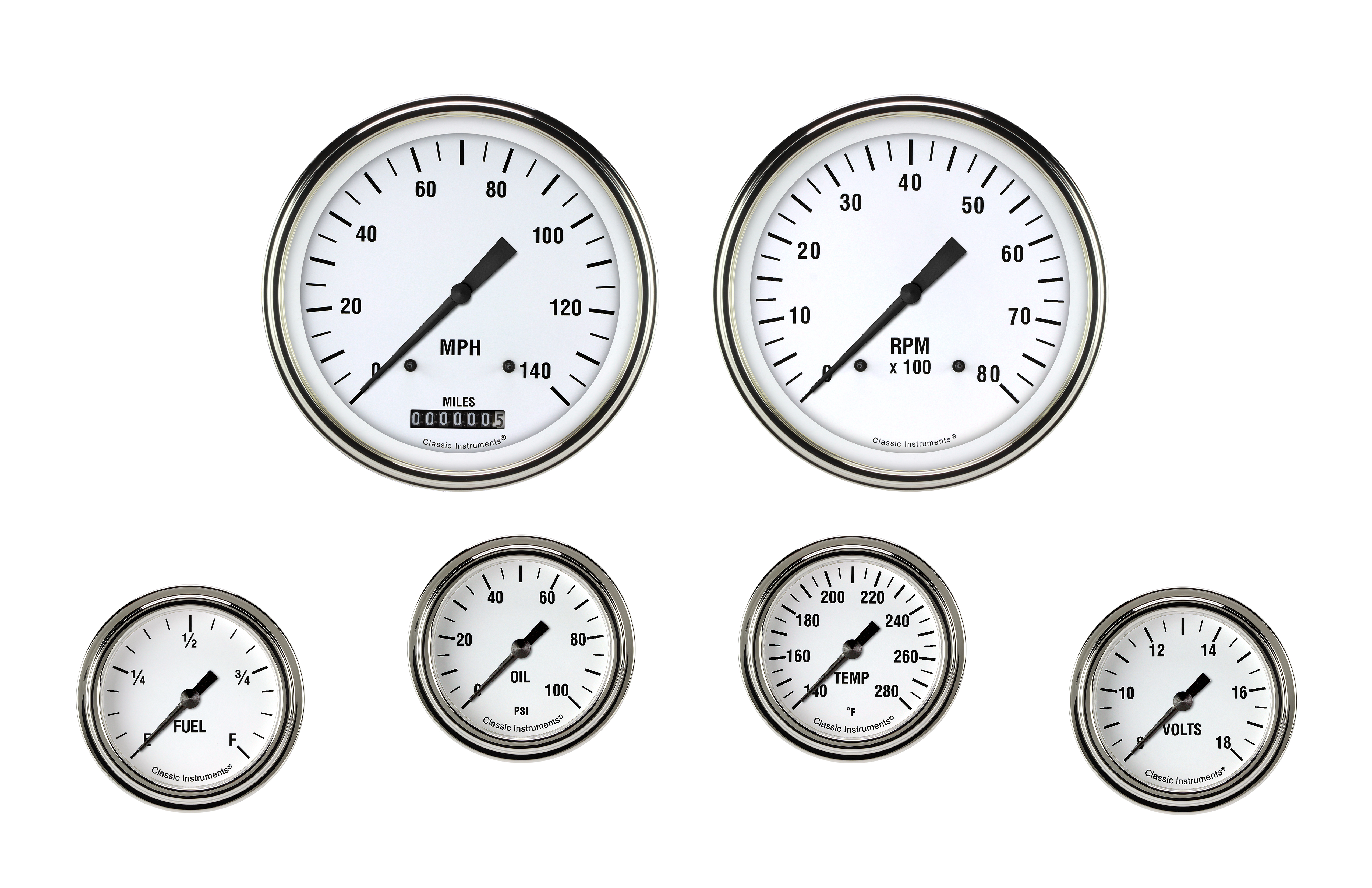 Classic Instruments WH351SLF - White Hot Six Gauge Set 351