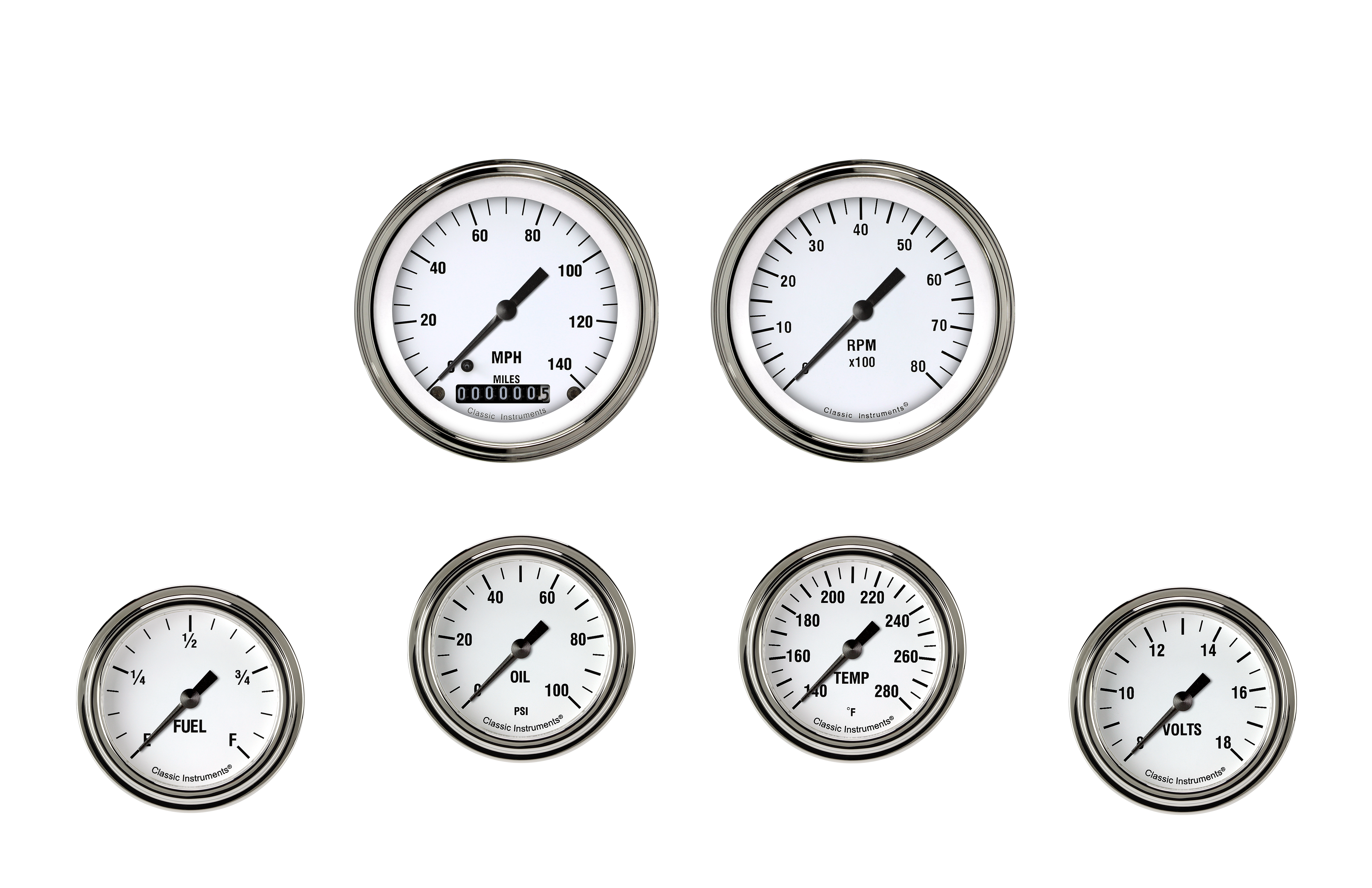 Classic Instruments WH301SLF - White Hot Six Gauge Set 301