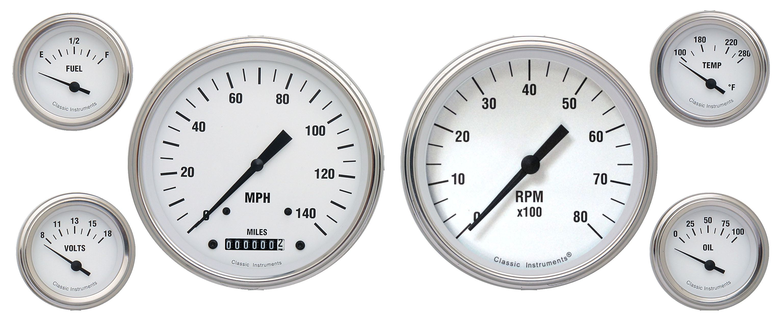 Classic Instruments WH51SLF - White Hot Six Gauge Set