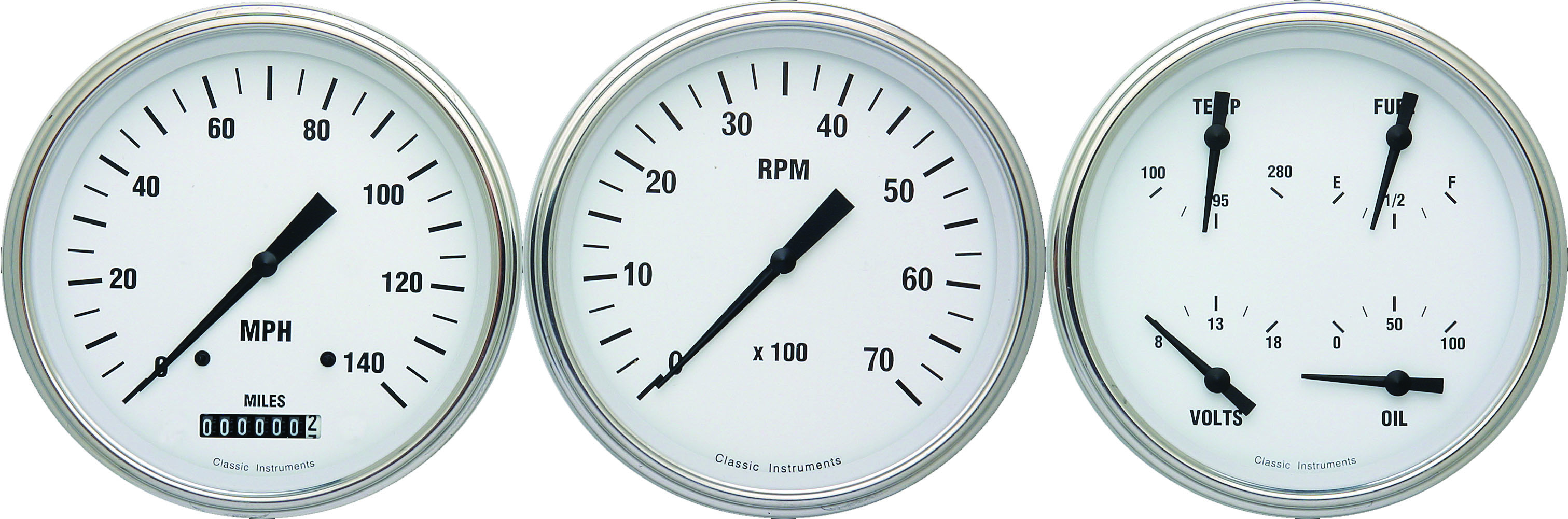 Classic Instruments WH53SLC - WHITE HOT 5IN SPEED, 5IN QUAD, 5IN TACH-GM Classic Instruments WH53SLC - WHITE HOT 5IN SPEED, 5IN QUAD, 5IN TACH-GM