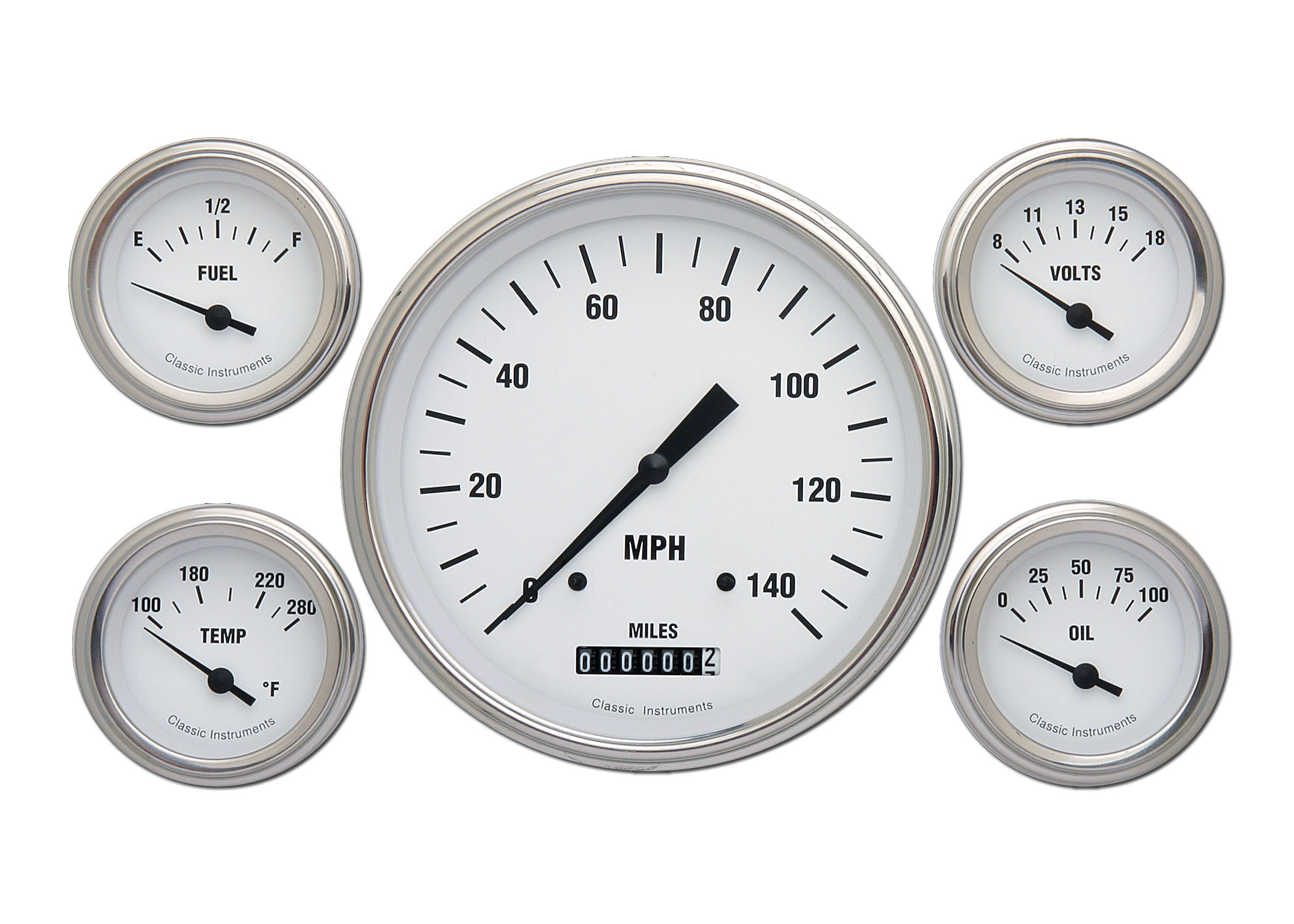 Classic Instruments WH54SLF - White Hot Five Gauge Set Classic Instruments WH54SLF - White Hot Five Gauge Set