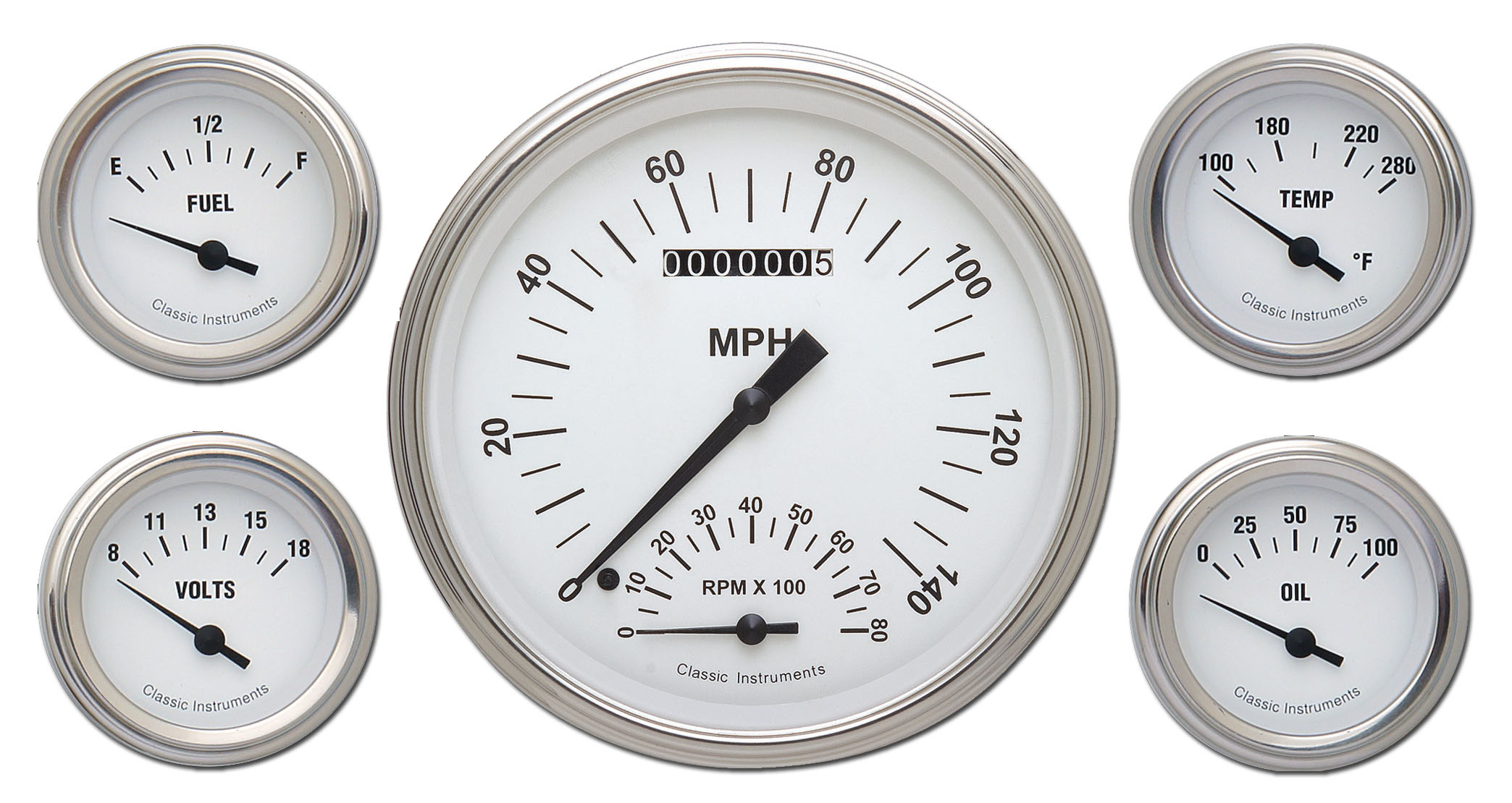 Classic Instruments WH65SLF - White Hot Five Gauge Set Classic Instruments WH65SLF - White Hot Five Gauge Set