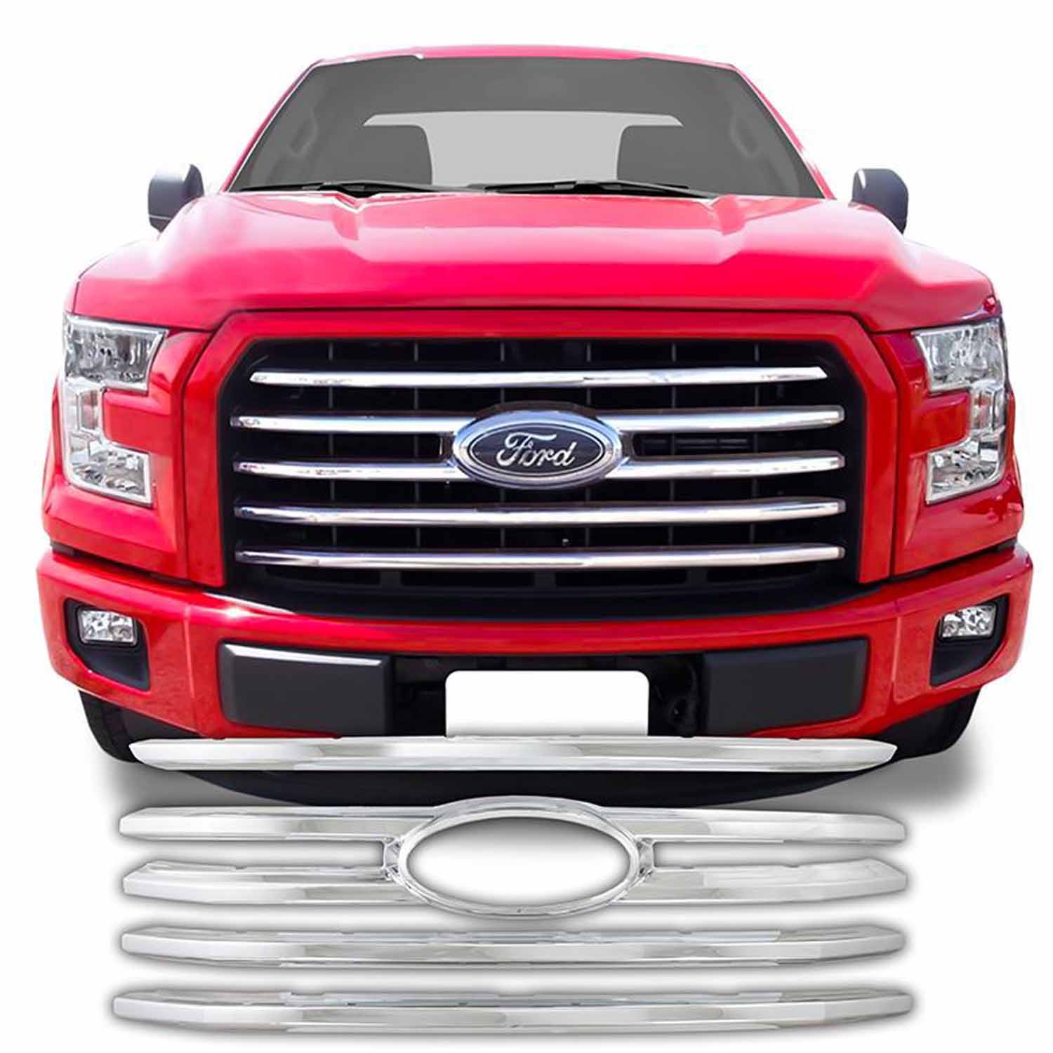 Coast To Coast IWCGI131 - Grille Insert Overlay Horizontal Bar 4 Pc Chrome ABS