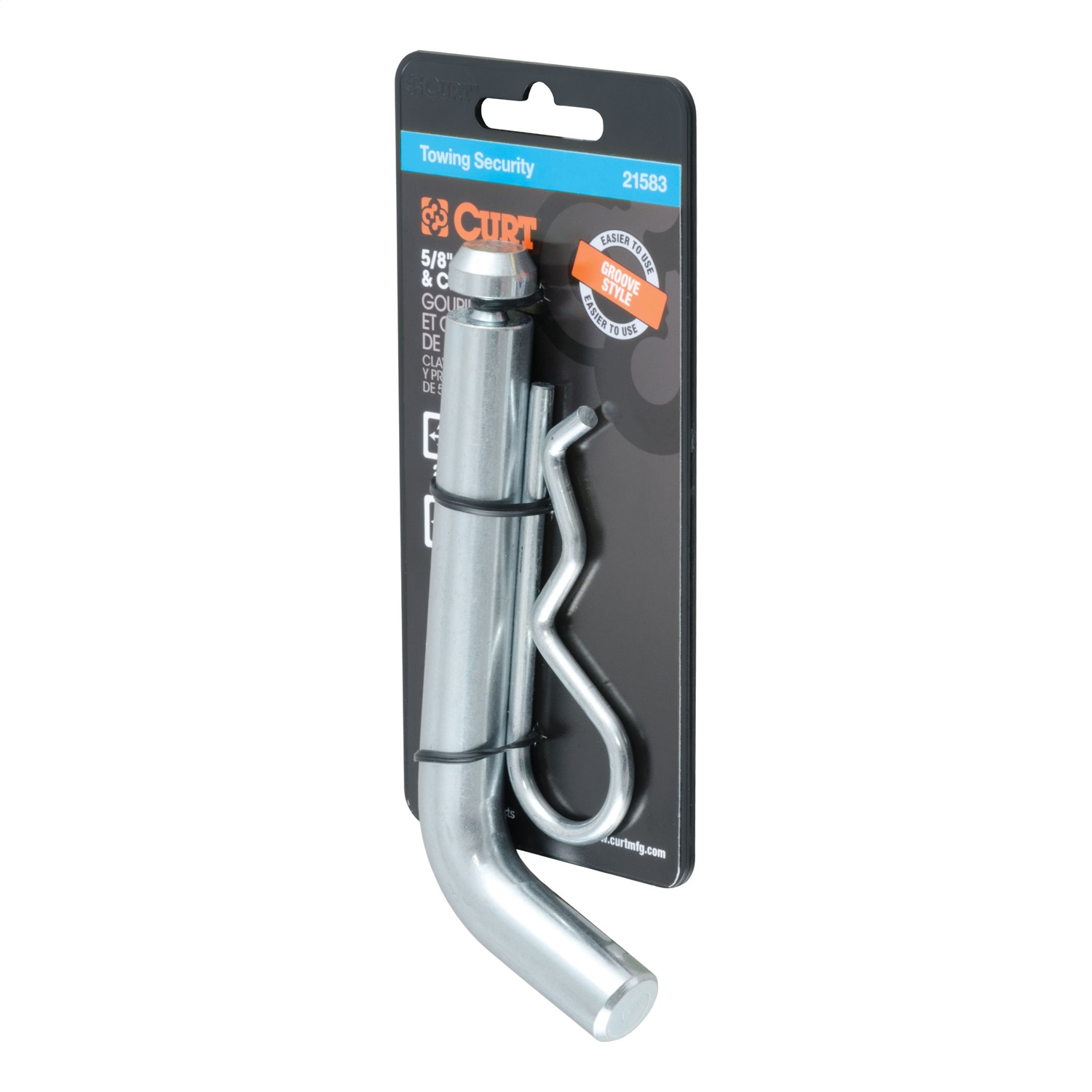 CURT 21583 - 5/8" Hitch Pin with Groove (2" or 2-1/2" Receiver, Zinc, Packaged)