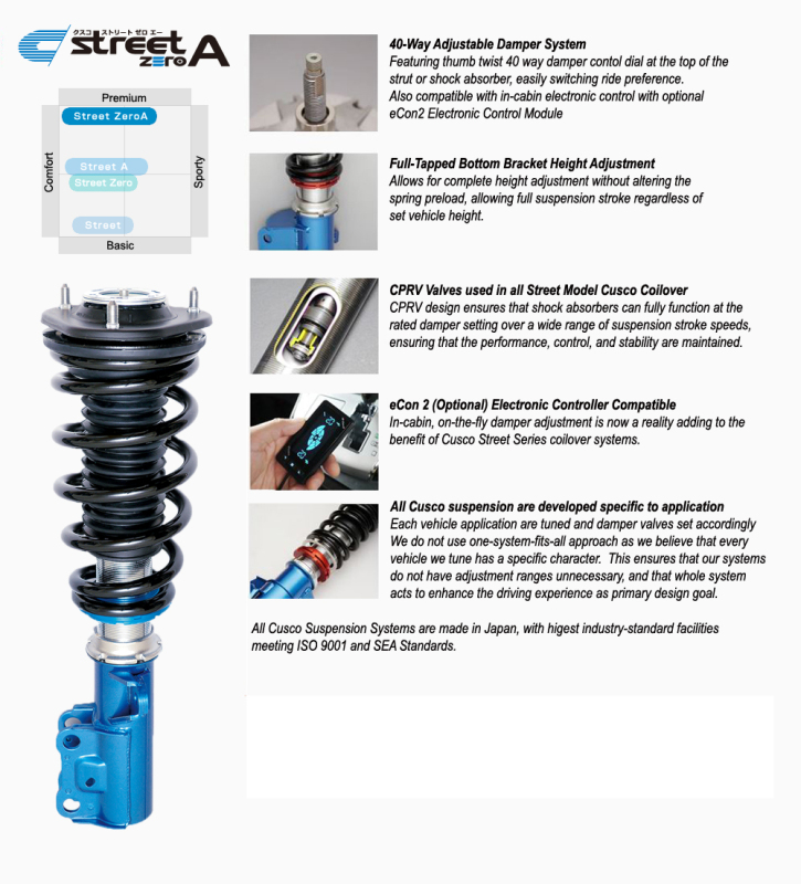Cusco 927-61N-CN - Coilovers Street Zero A 40 Way Adj 03-18 Toyota Crown(GRS18/GRS20/GRS21) *JDM Model Only* Cusco 927-61N-CN - Coilovers Street Zero A 40 Way Adj 03-18 Toyota Crown(GRS18/GRS20/GRS21) *JDM Model Only*