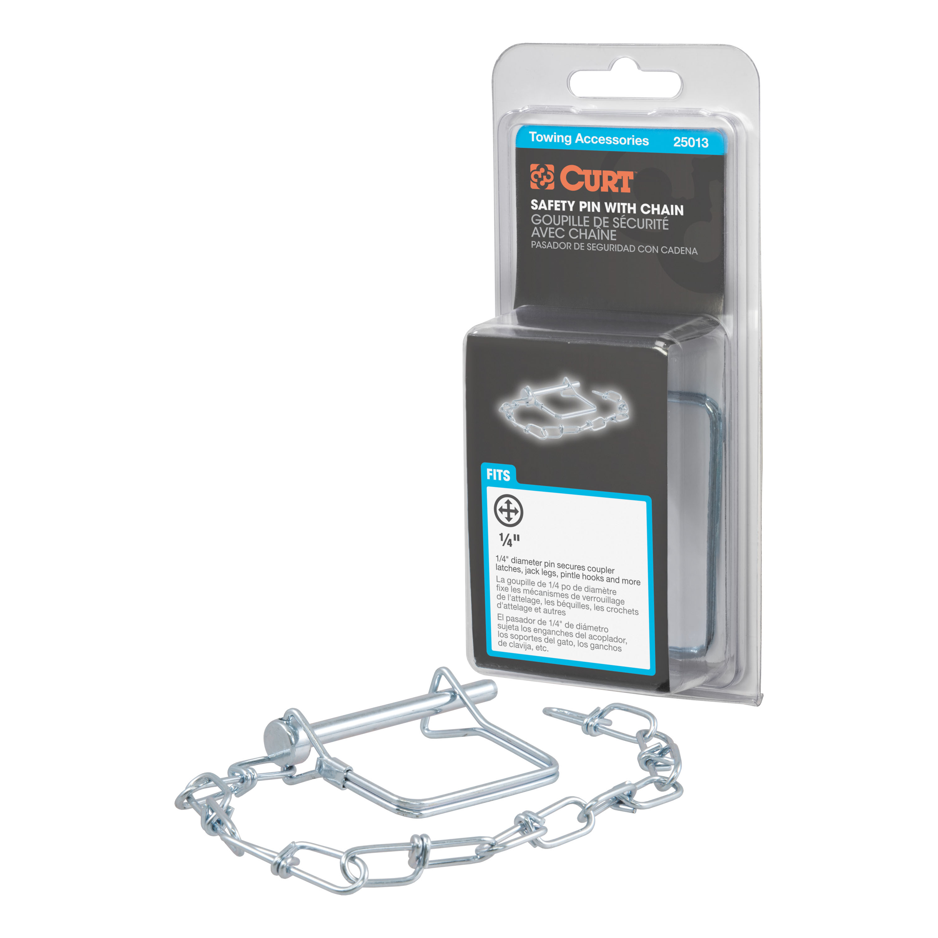 CURT 25013 - 1/4" Safety Pin with 12" Chain (2-3/4" Pin Length, Packaged)