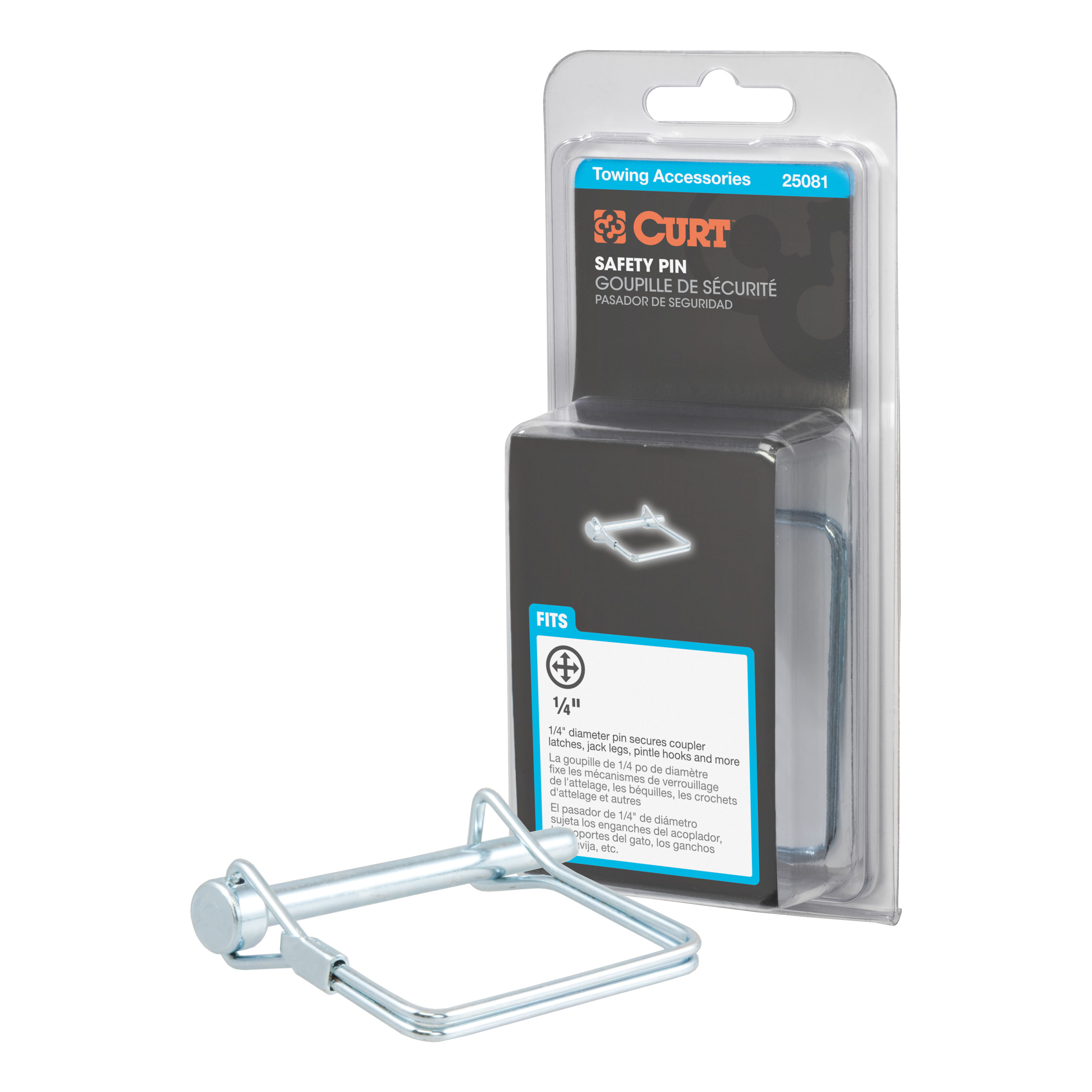 CURT 25081 - 1/4" Safety Pin (2-3/4" Pin Length, Packaged)