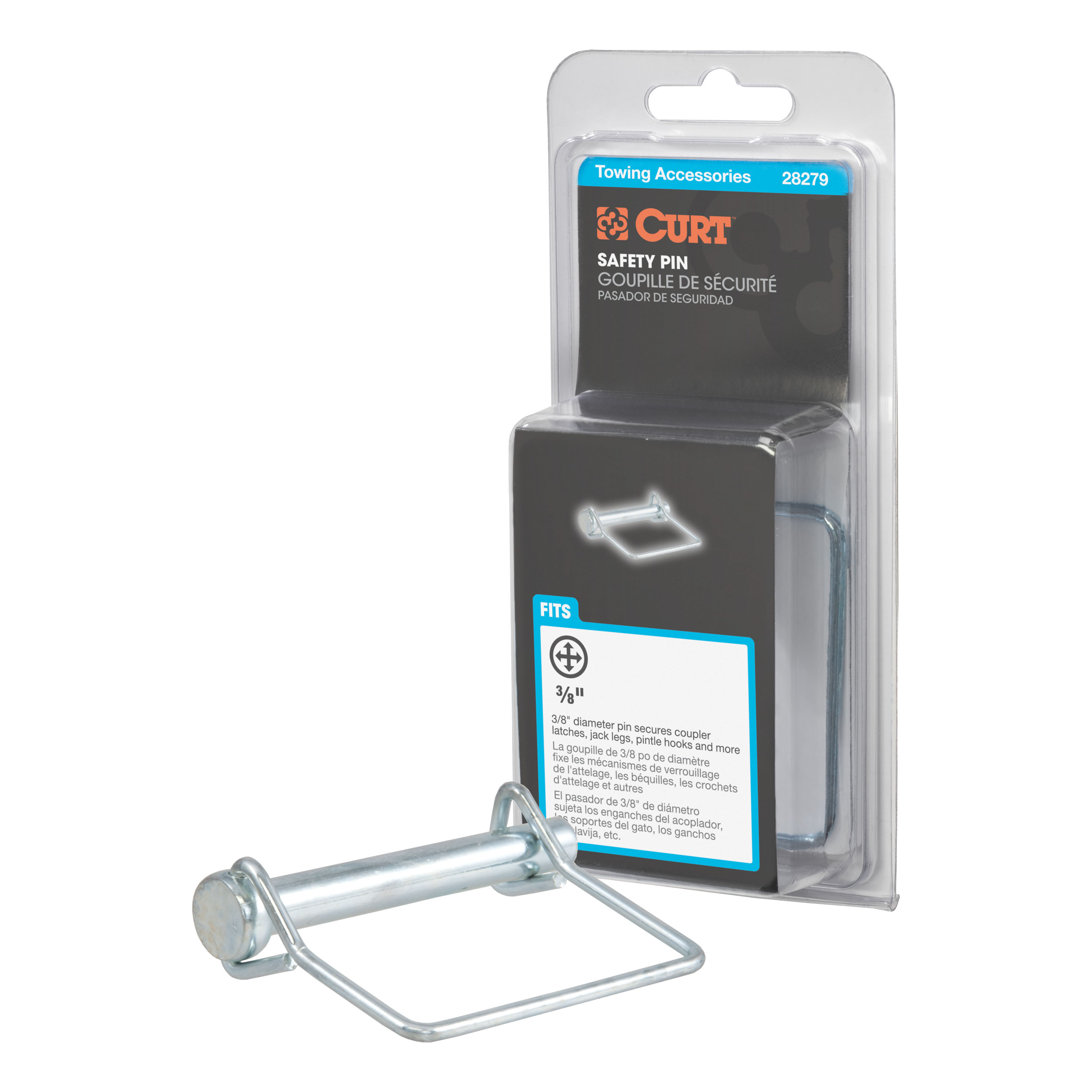 CURT 28279 - 3/8" Safety Pin (2-3/4" Pin Length, Packaged) CURT 28279 - 3/8" Safety Pin (2-3/4" Pin Length, Packaged)