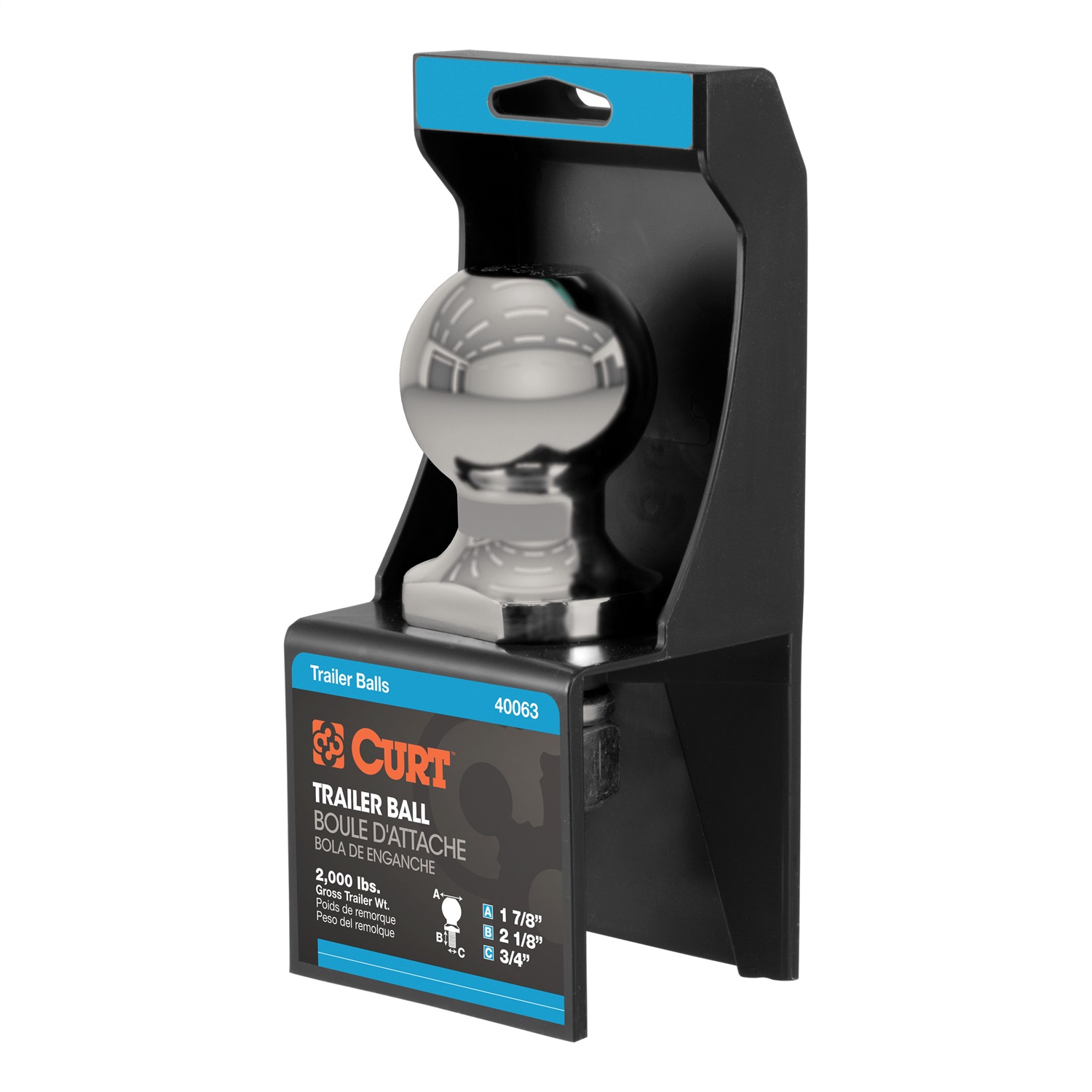 CURT 40080 - 1-7/8" Trailer Ball (3/4" x 2-1/8" Shank, 2,000 lbs., Stainless, Packaged)