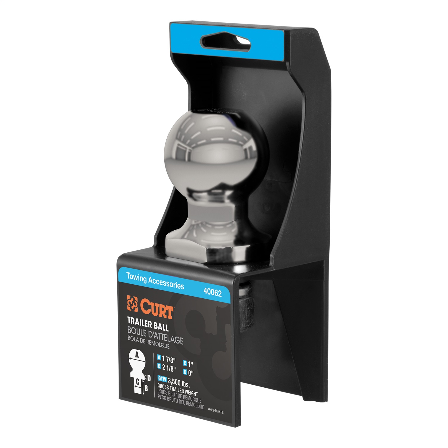 CURT 40081 - 1-7/8" Trailer Ball (1" x 2-1/8" Shank, 3,500 lbs., Stainless, Packaged)