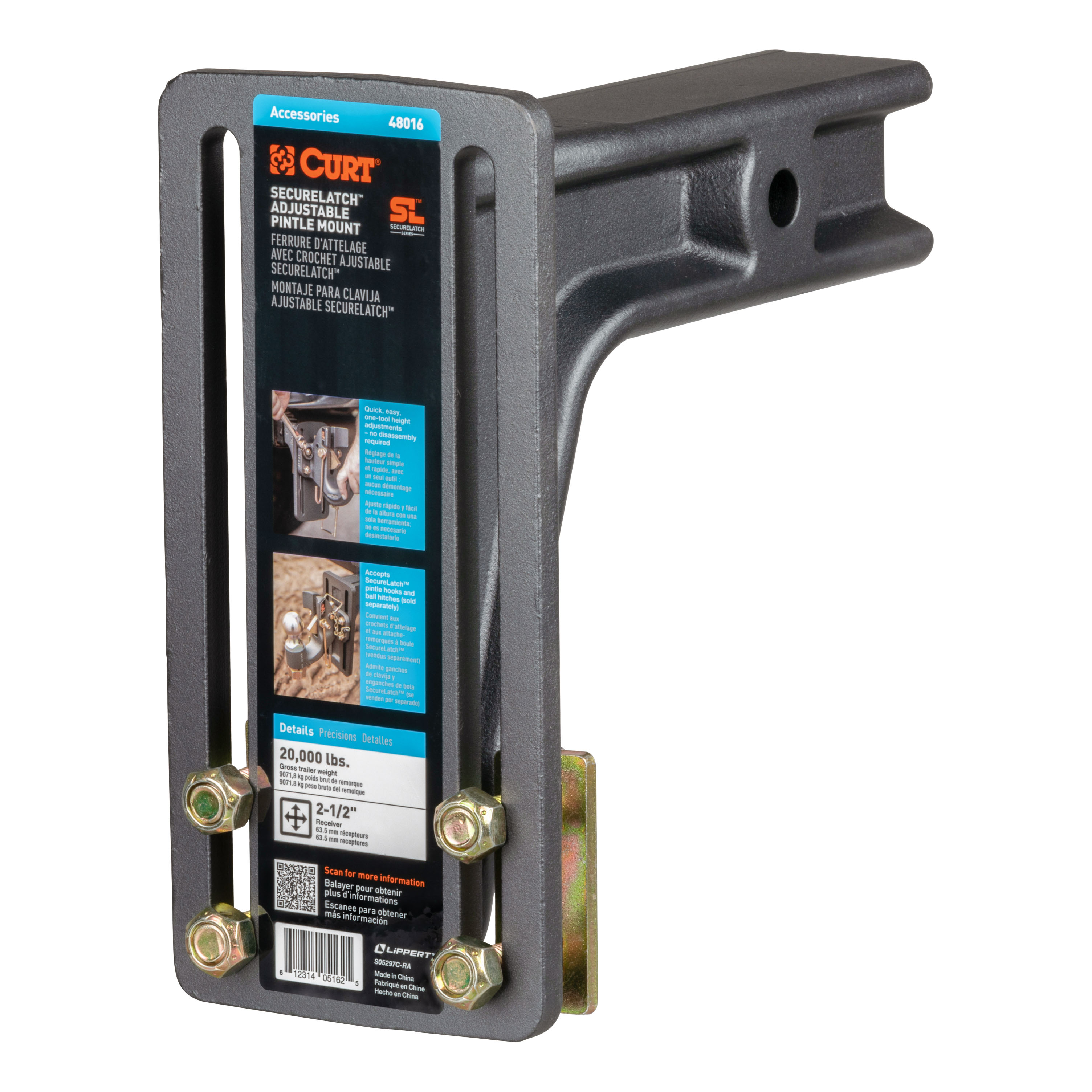 CURT 48016 - SecureLatch Adjustable Pintle Mount (2-1/2" Shank, 20,000 lbs.) CURT 48016 - SecureLatch Adjustable Pintle Mount (2-1/2" Shank, 20,000 lbs.)