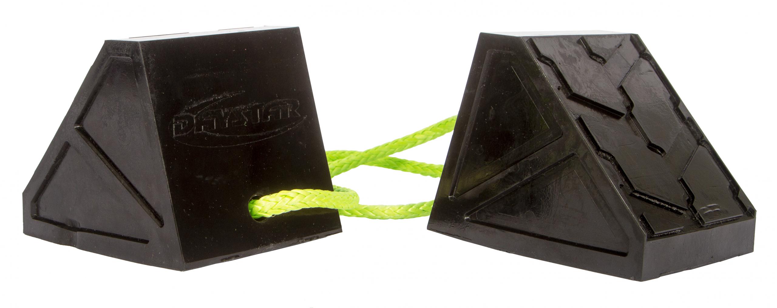 Daystar KU30010BK - Dual Wheel Chock With 3 Foot Plasma Rope Tether Daystar KU30010BK - Dual Wheel Chock With 3 Foot Plasma Rope Tether