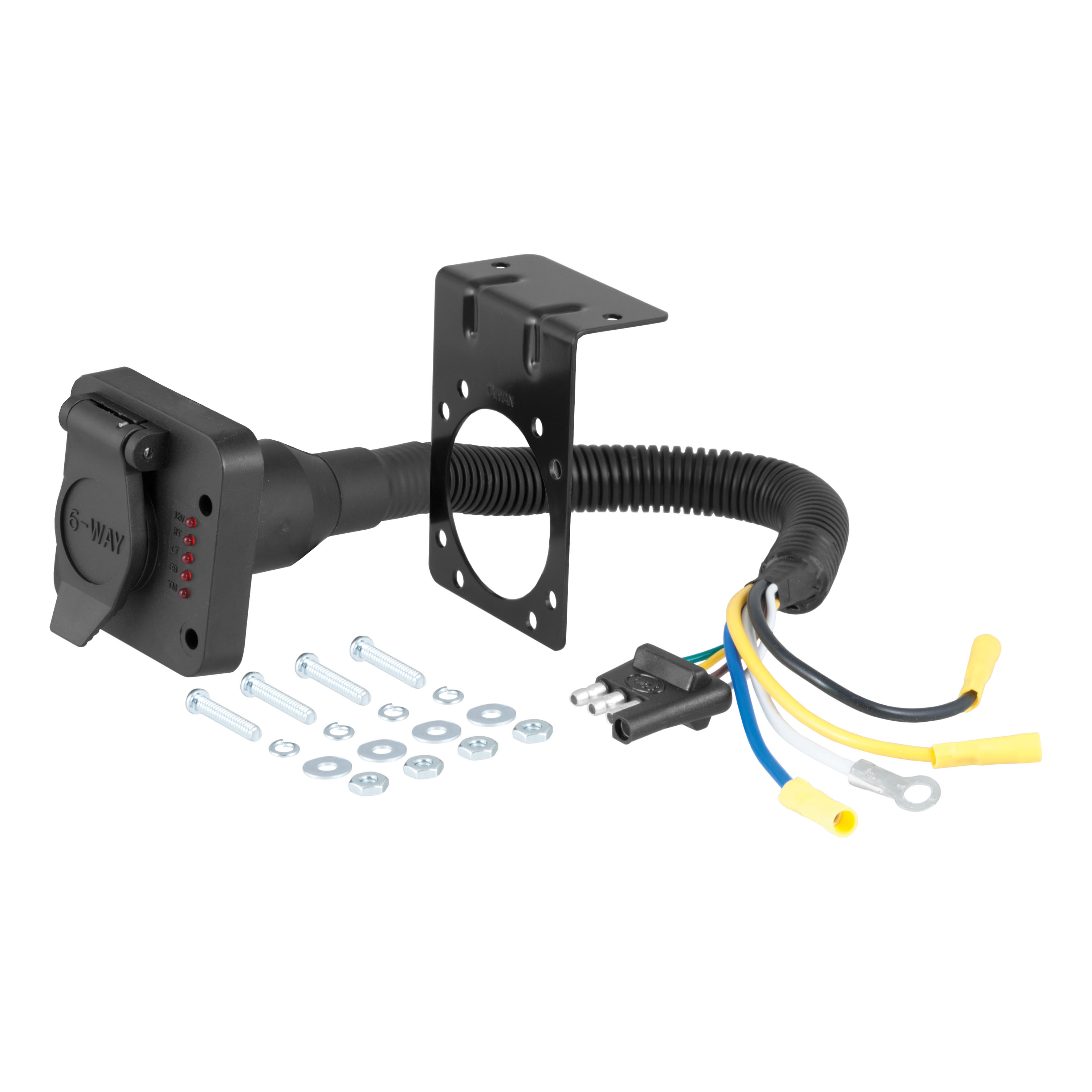 CURT 57626 - Electrical Adapter with Tester (4-Way Flat Vehicle to 6-Way Round Trailer)