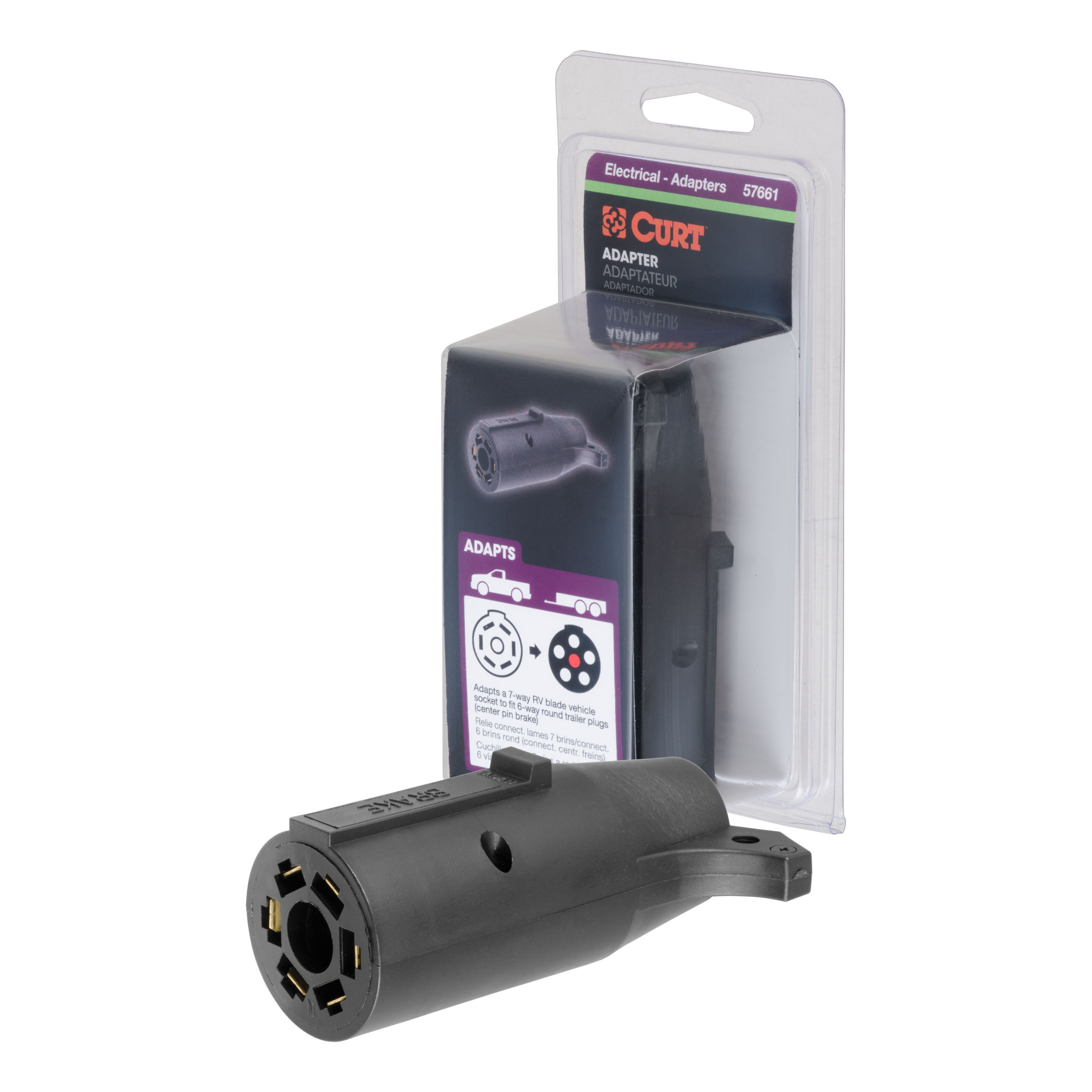 CURT 57661 - Electrical Adapter (7-Way RV to 6-Round Trailer, Center Pin Brake, Packaged)