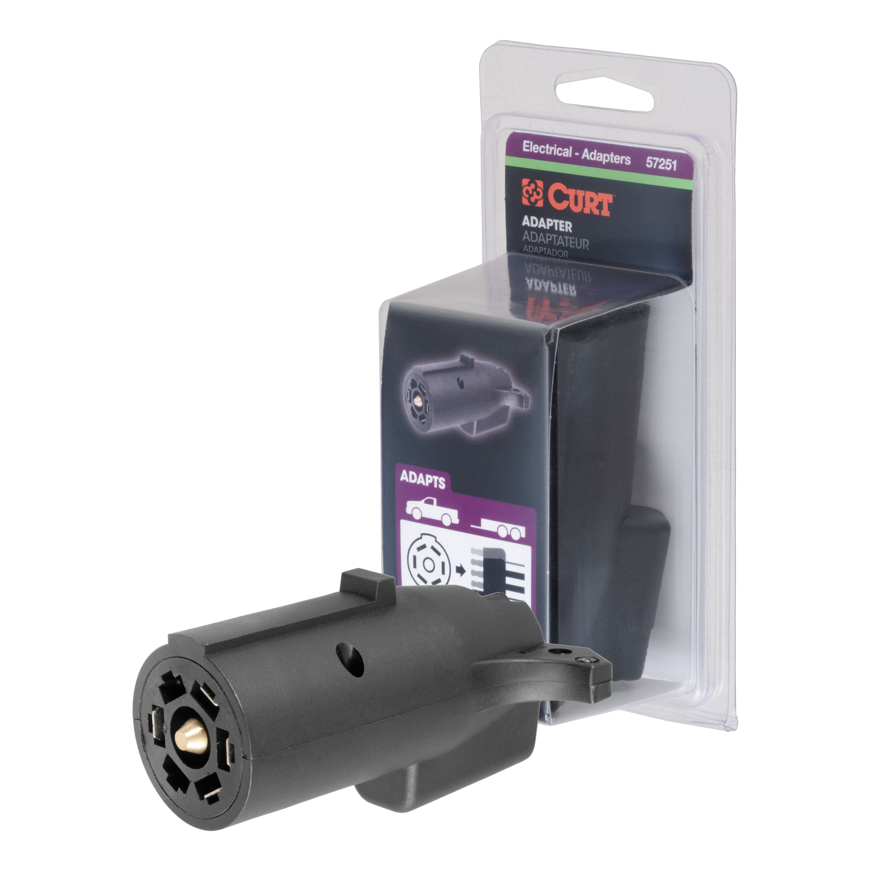 CURT 57251 - Electrical Adapter (7-Way RV Blade Vehicle to 5-Way Flat Trailer, Packaged)