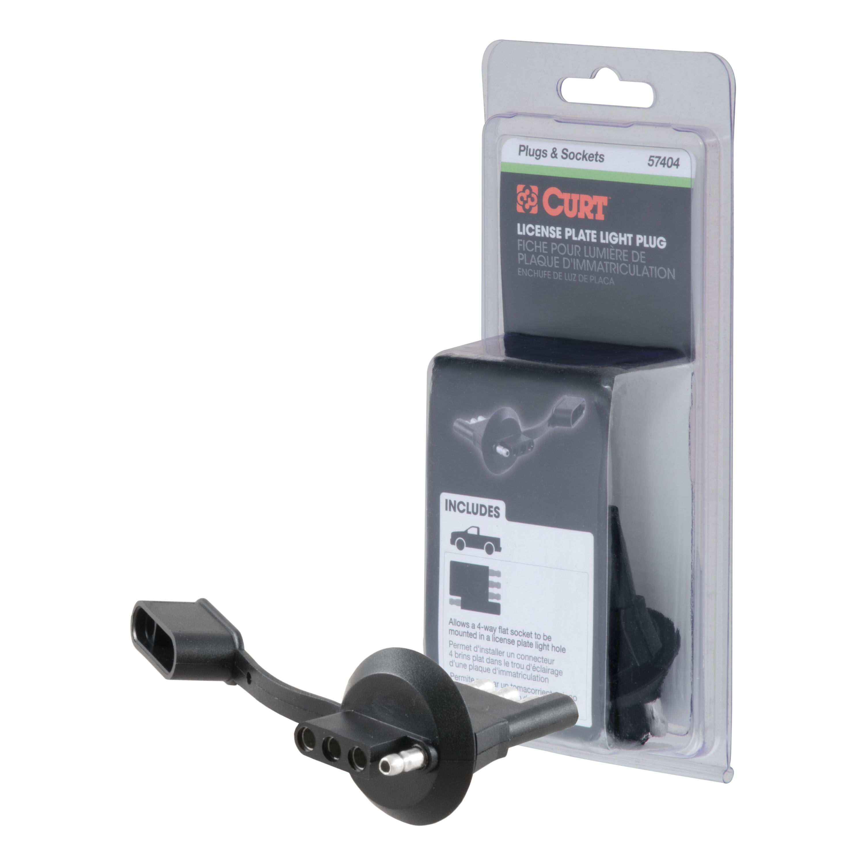 CURT 57404 - 4-Way Flat License Plate Light Plug Adapter (Packaged)