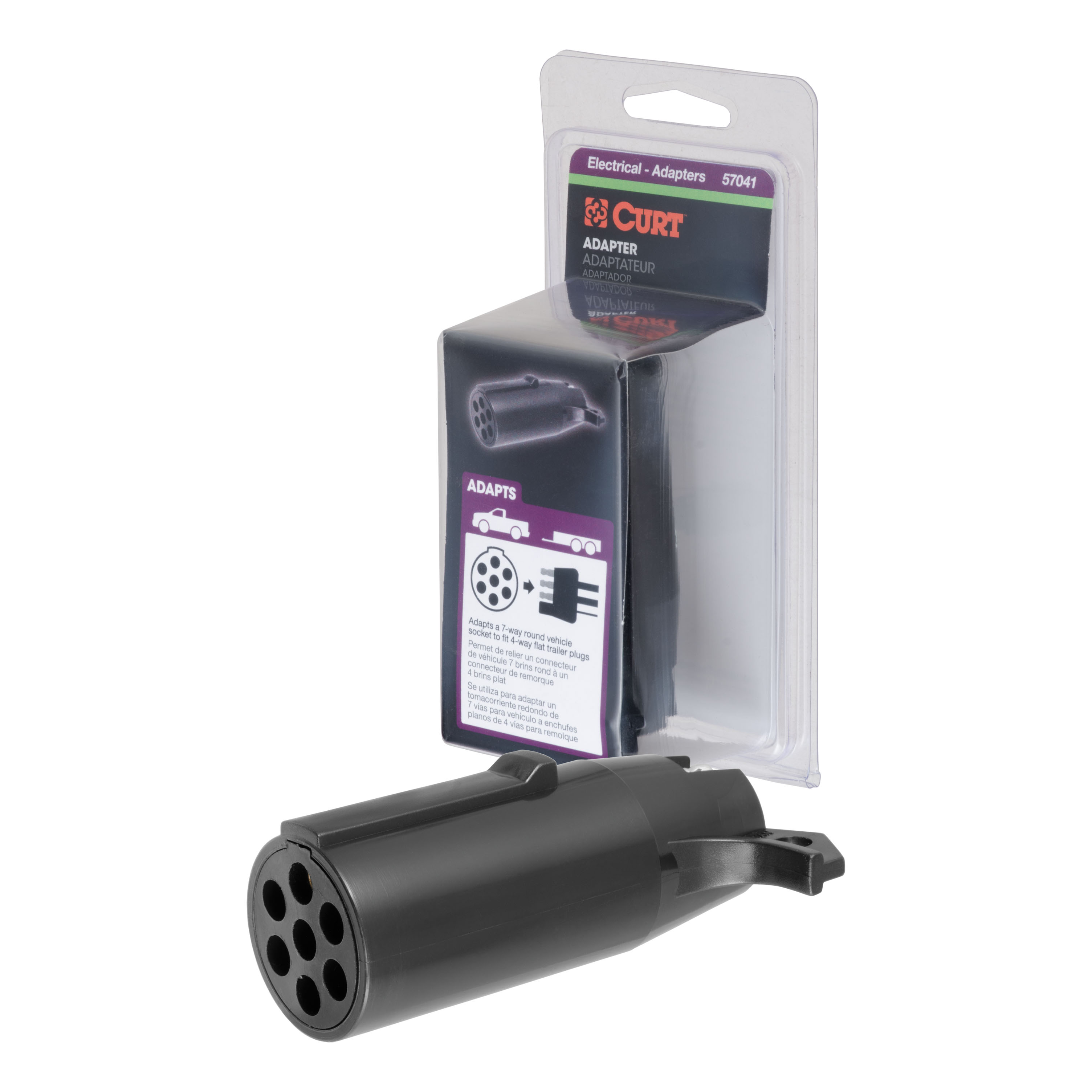 CURT 57041 - Electrical Adapter (7-Way Round Vehicle to 4-Way Flat Trailer, Packaged)