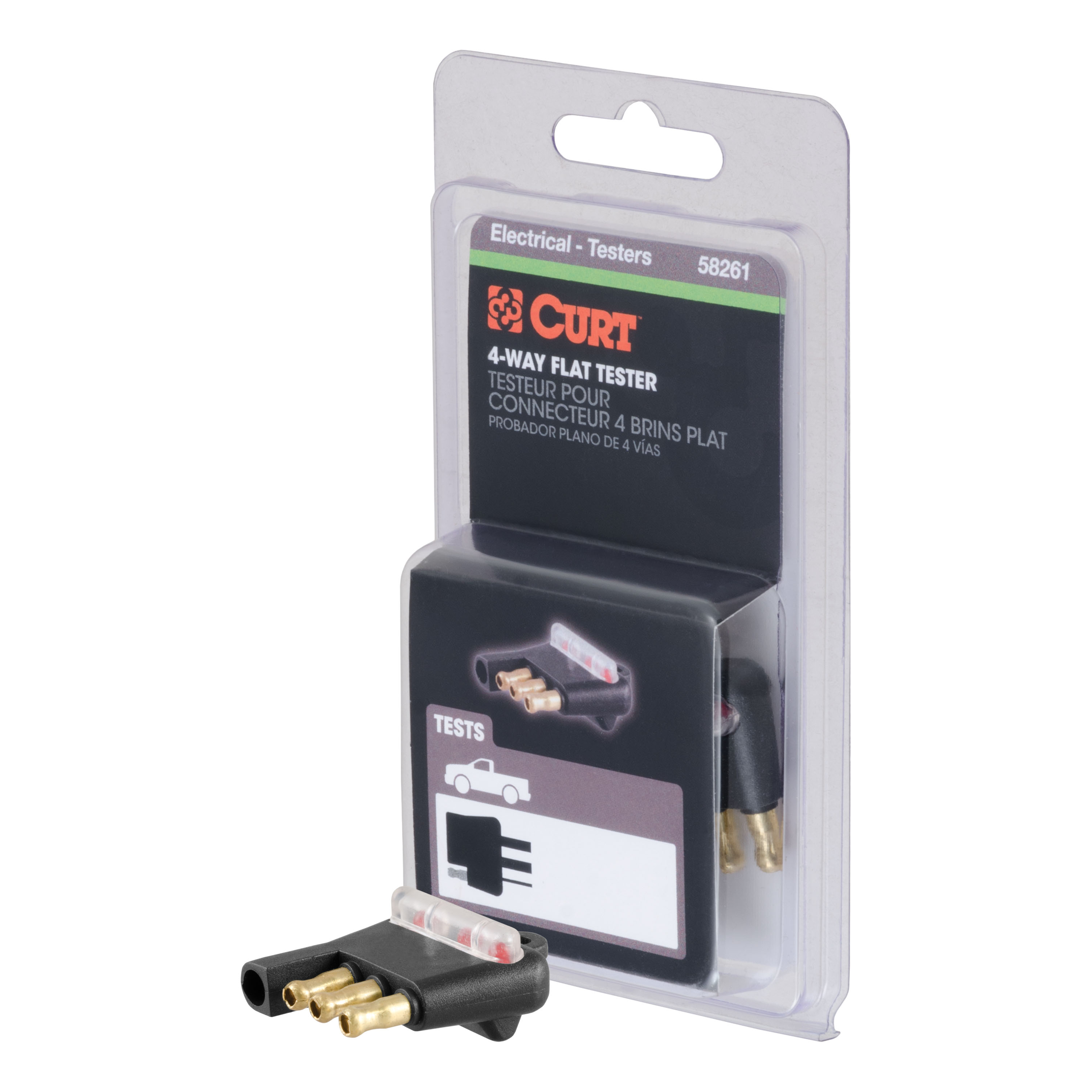 CURT 58261 - 4-Way Flat Connector Tester (Packaged)