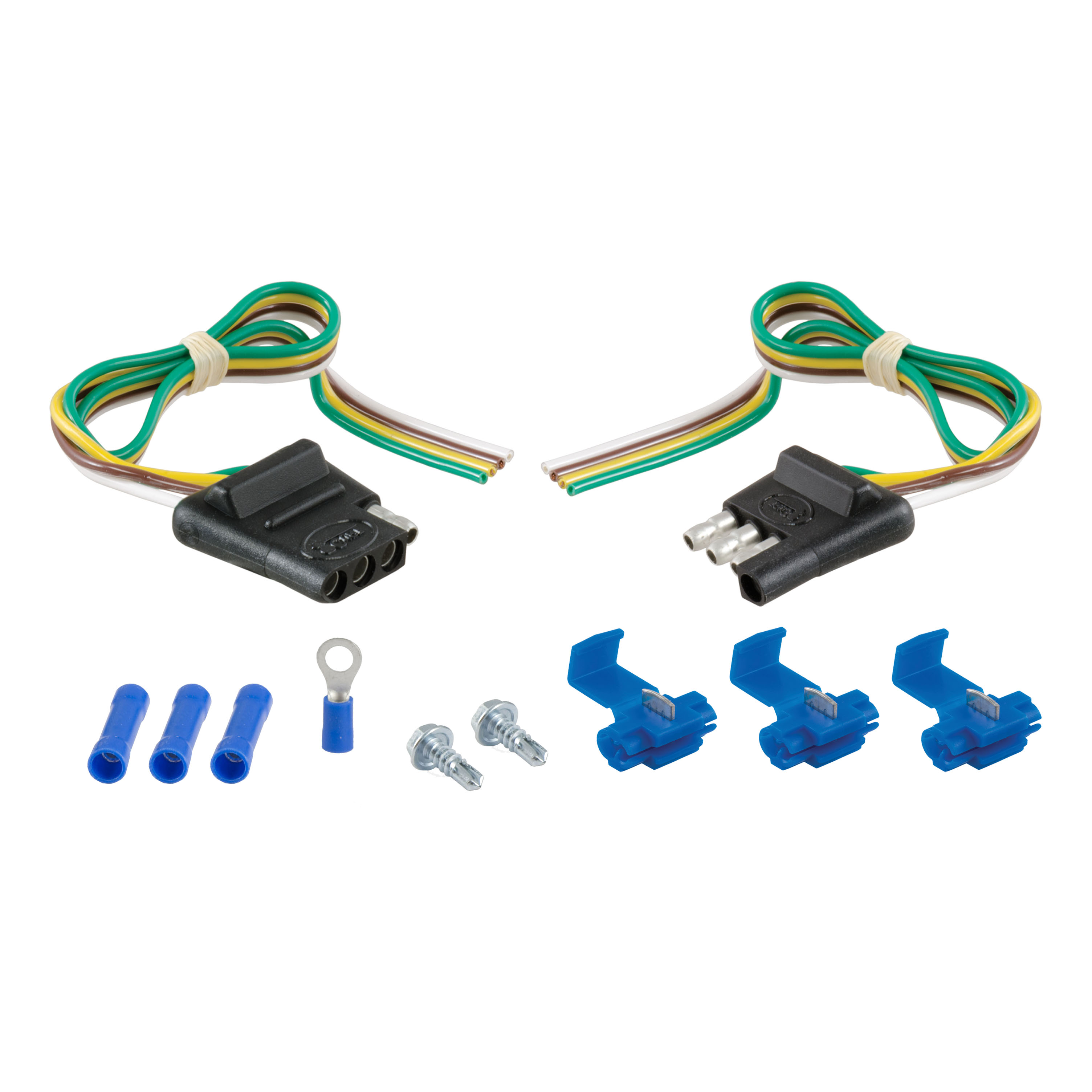 CURT 58344 - 4-Way Flat Connector Plug & Socket with 12" Wires Each & Hardware (Packaged)