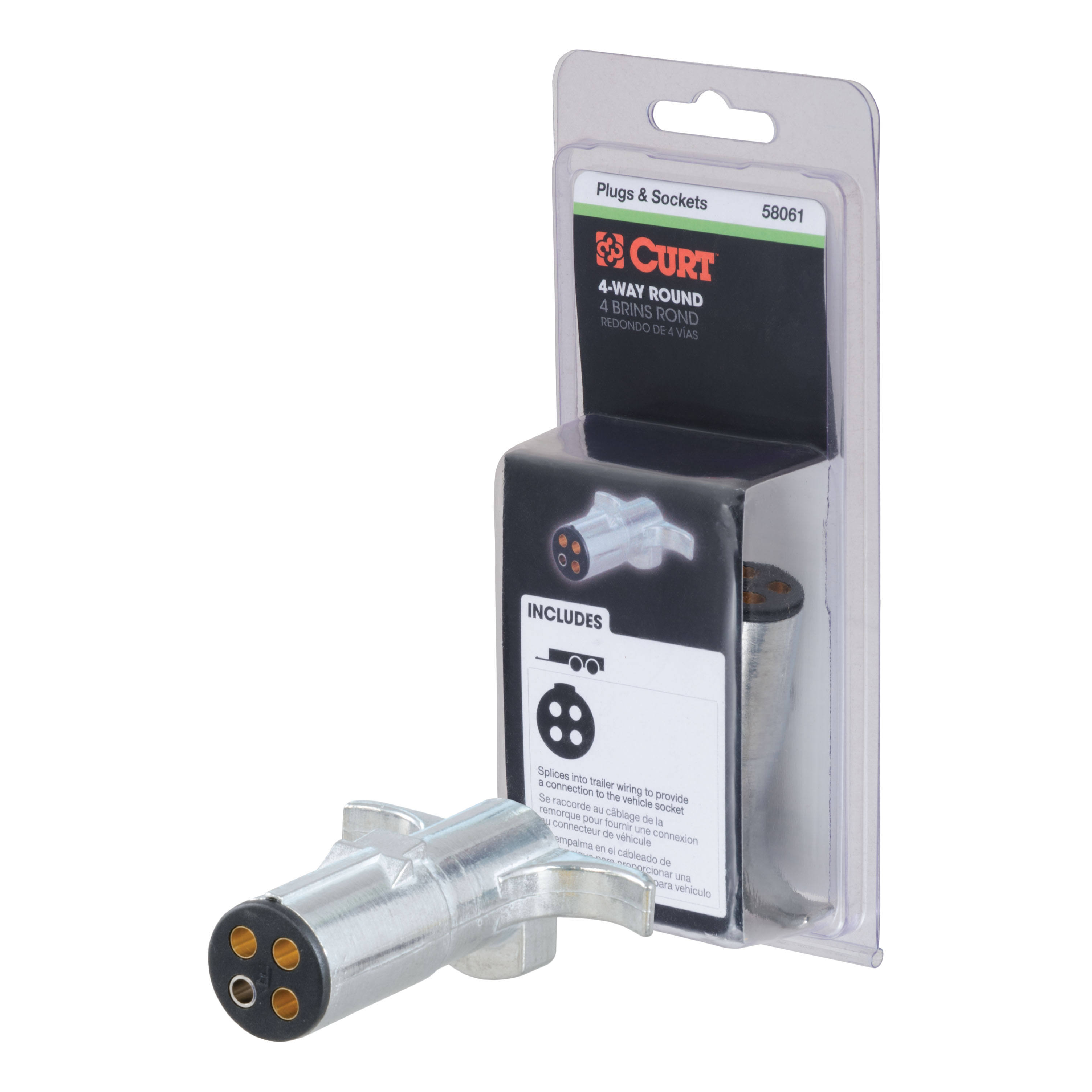 CURT 58061 - 4-Way Round Connector Plug (Trailer Side, Packaged)