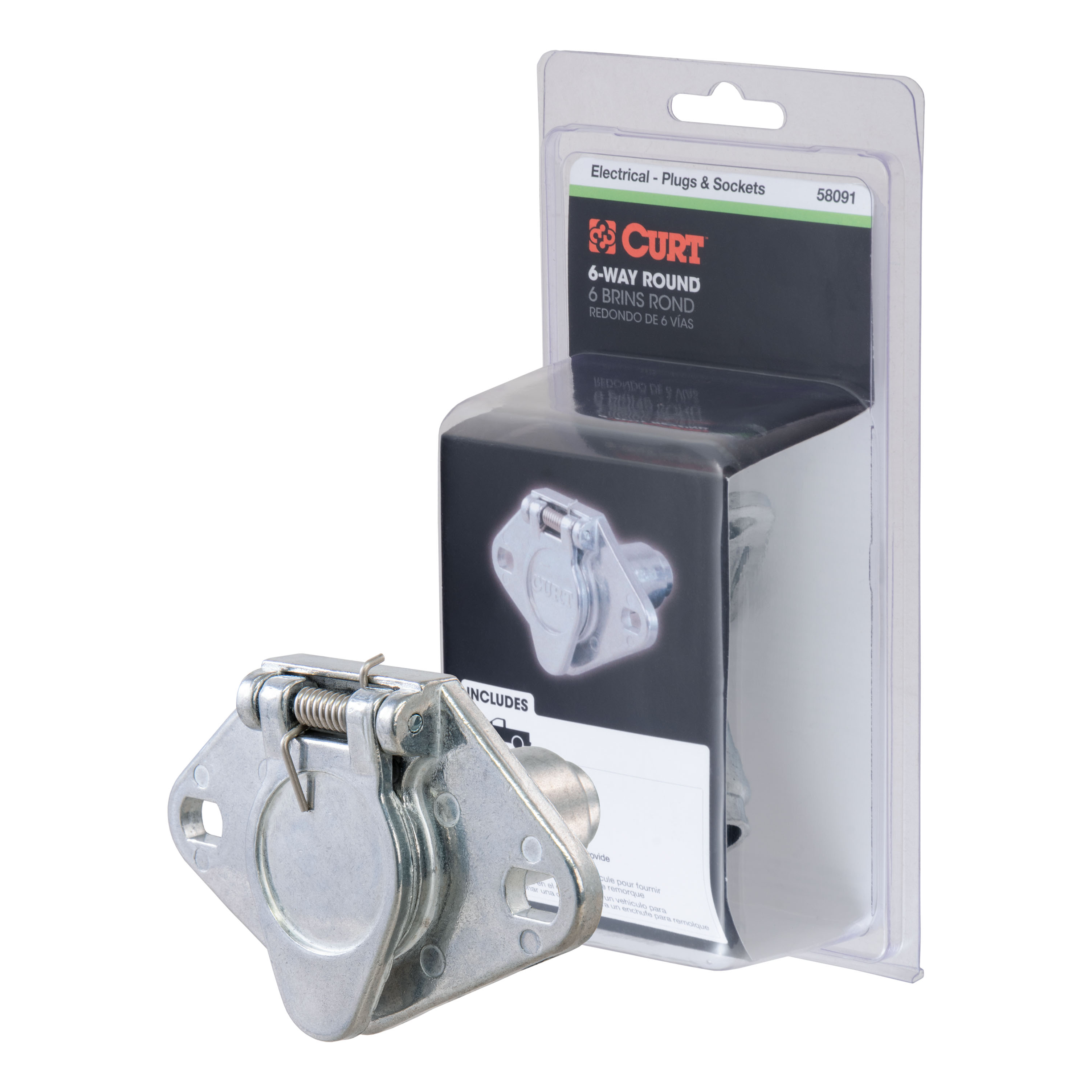 CURT 58091 - 6-Way Round Connector Socket (Vehicle Side, Packaged) CURT 58091 - 6-Way Round Connector Socket (Vehicle Side, Packaged)