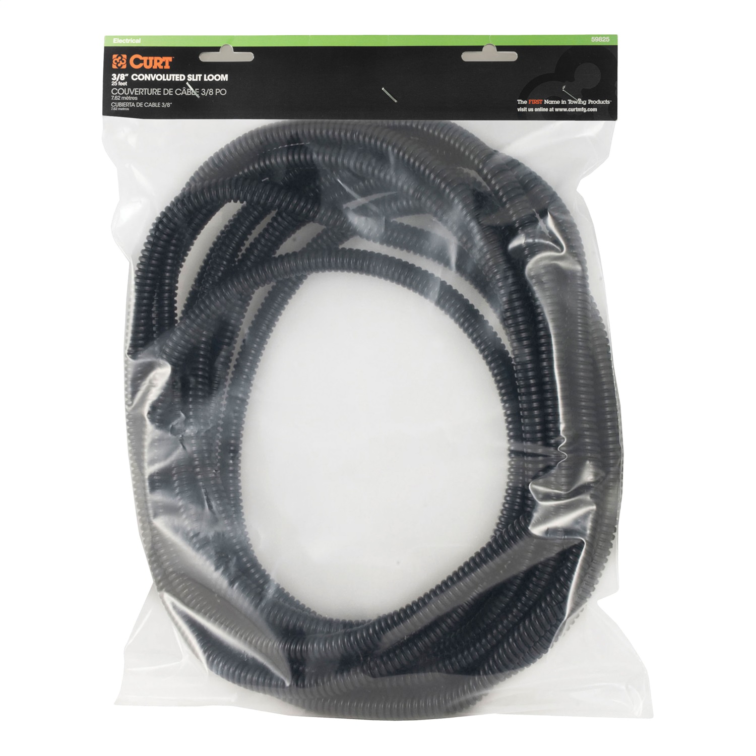 CURT 59825 - 3/8" x 25' Convoluted Slit Loom Tubing (Packaged)