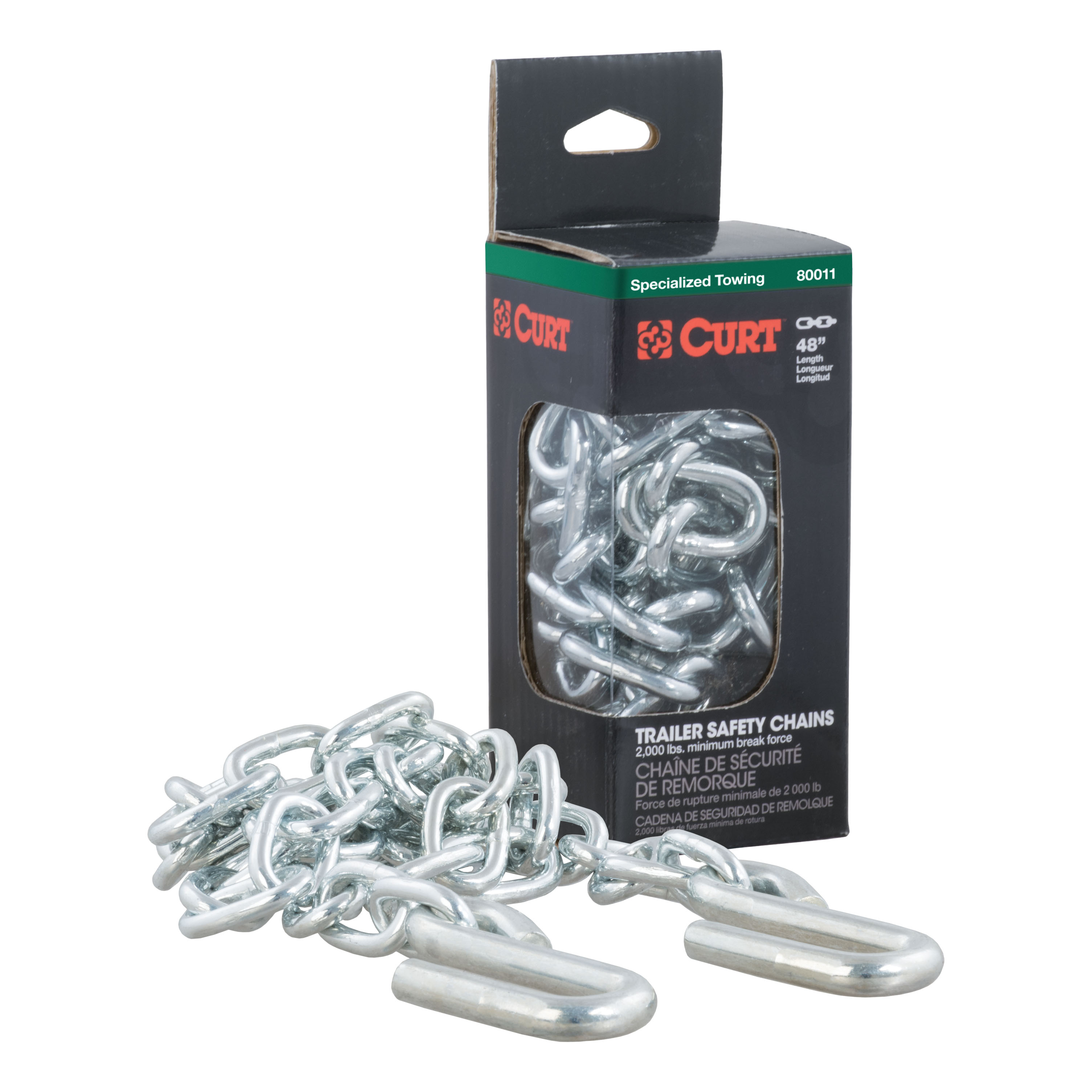 CURT 80011 - 48" Safety Chain with 2 S-Hooks (2,000 lbs, Clear Zinc, Packaged)