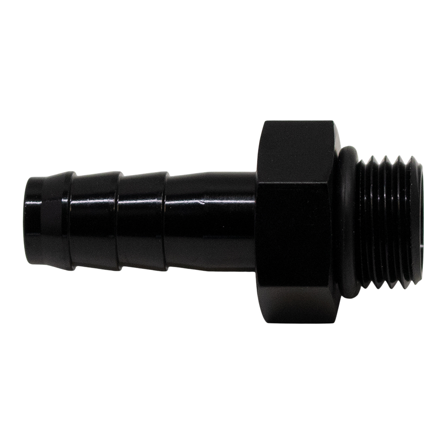 Deatschwerks 6-02-0501-B - 6AN ORB Male to 3/8in Male Triple Barb Fitting (Incl O-Ring) - Anodized Matte Black