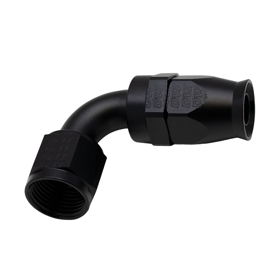 Deatschwerks 6-02-0860-B - 10AN Female Swivel 90-Degree Hose End PTFE (Incl Olive Insert) - Anodized Matte Black