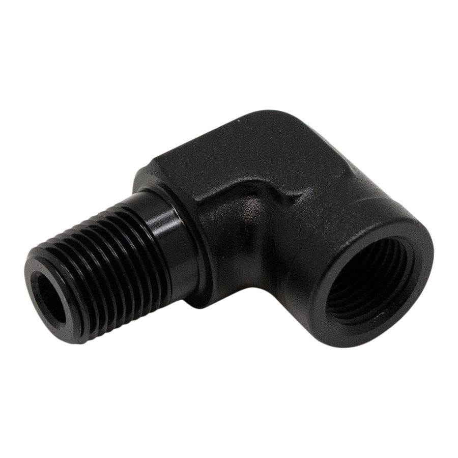 Deatschwerks 6-02-0920-B - 90-Degree 1/8in NPT Male to Female 1/8in NPT - Anodized Matte Black