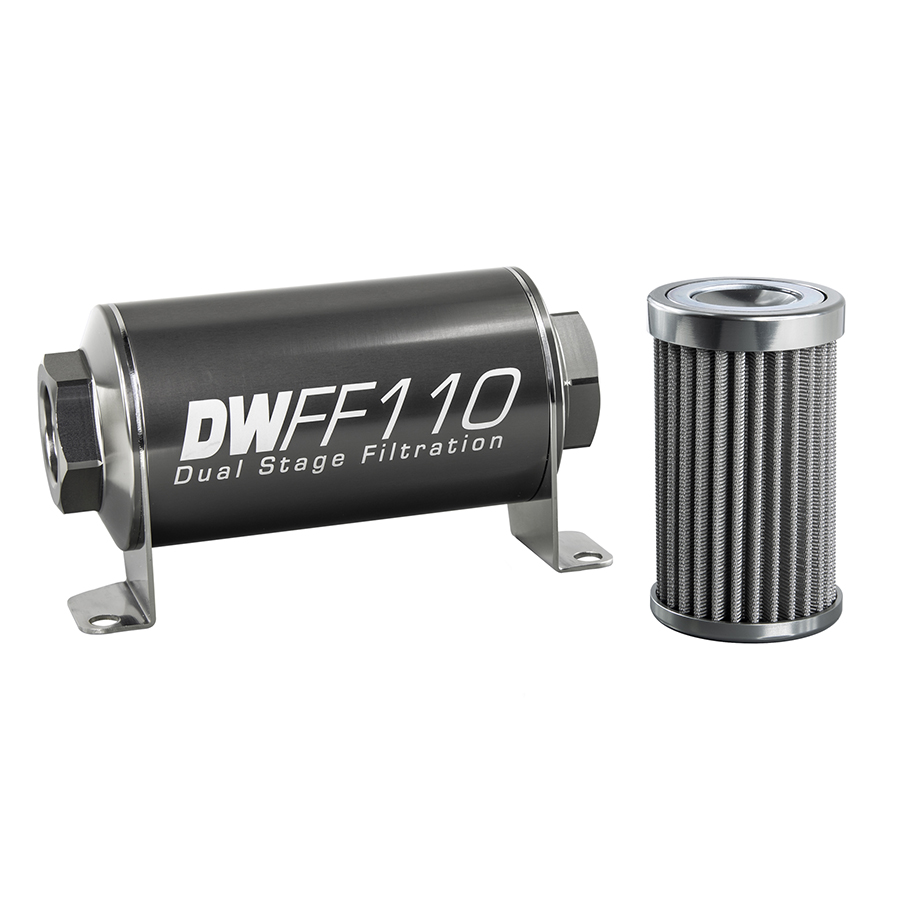 Deatschwerks 8-03-110-100K - Stainless Steel 10AN 100 Micron Universal Inline Fuel Filter Housing Kit (110mm)
