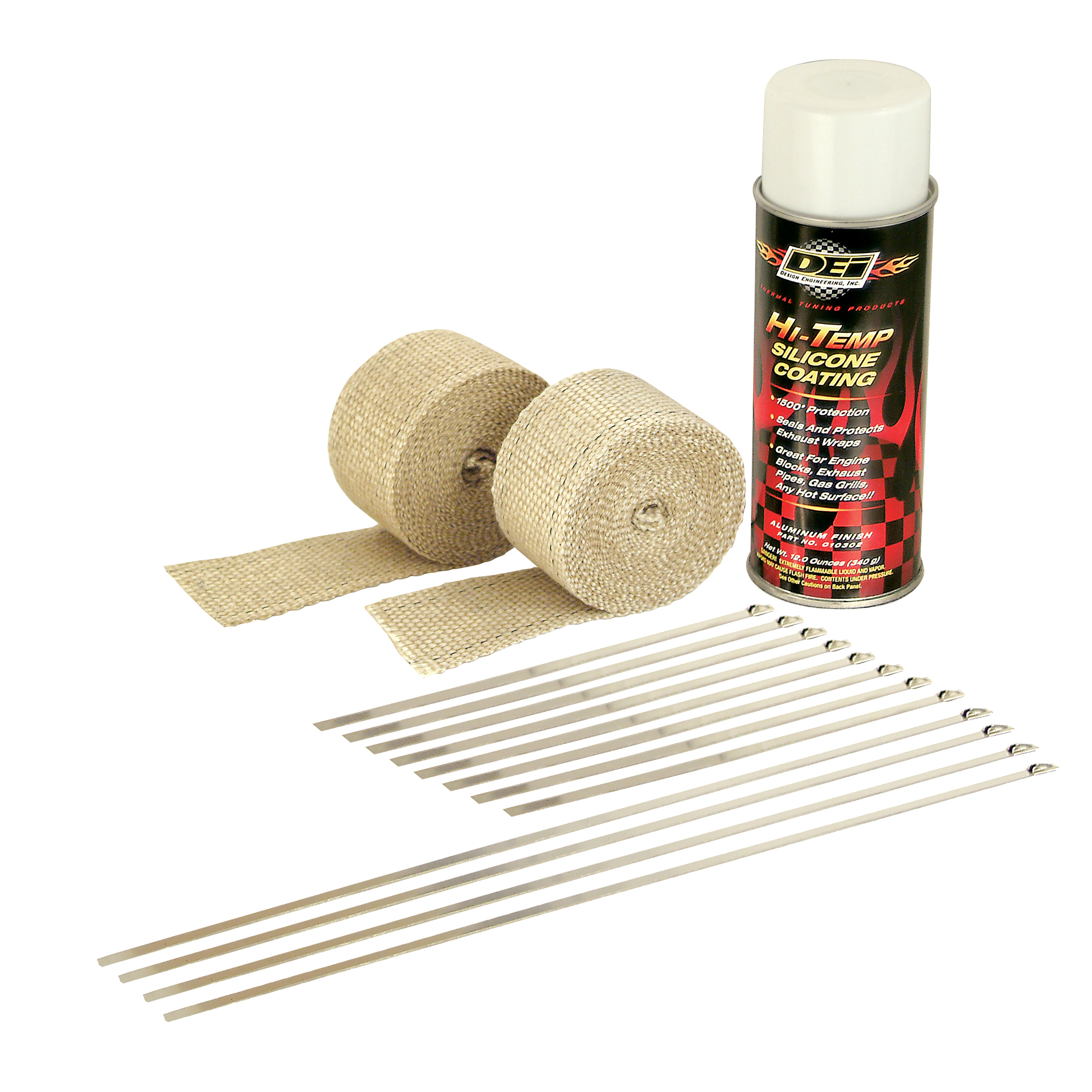 DEI 10332 - Motorcycle Exhaust Pipe Wrap Kit Tan Glass Fiber & White HT 0