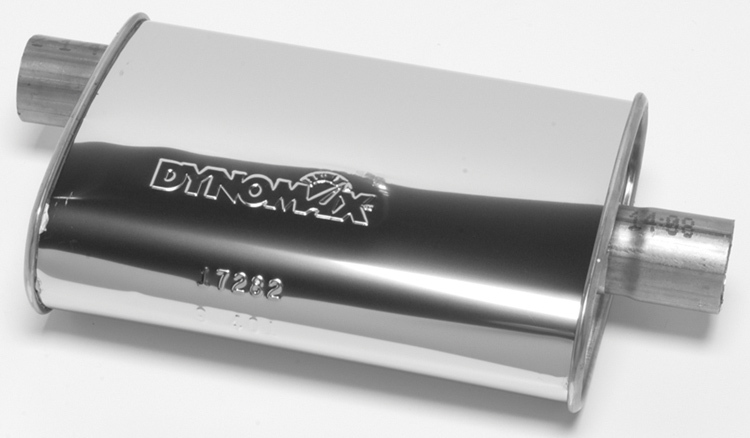Dynomax 17283 - Muffler - Ultra Flo - 2.5 in Offset Inlet - 2.5 in Center Outlet - 14 x 9.75 x 4.25 in Oval Body - 19 in Long - Stainless - Polished - Universal - Each