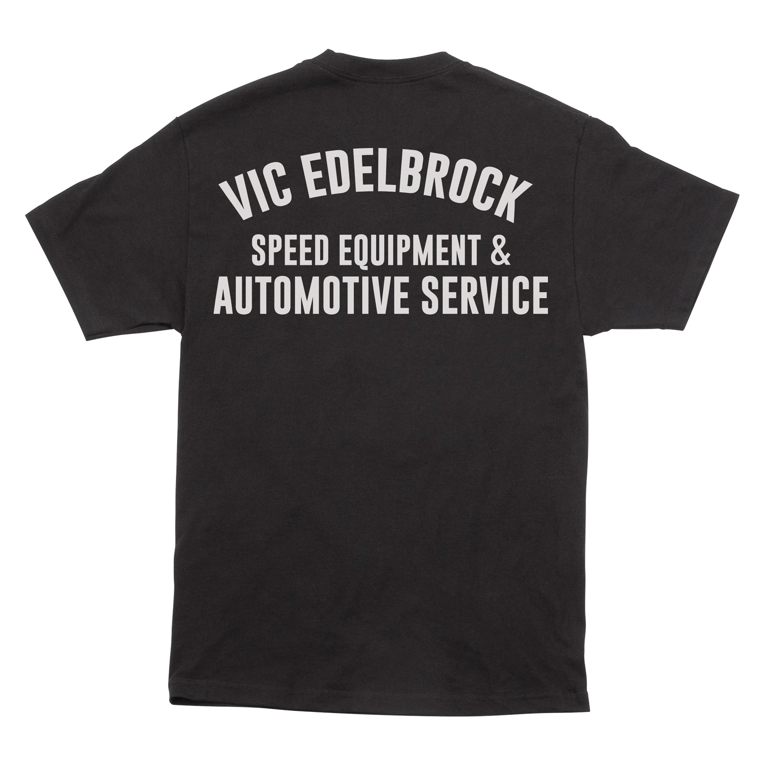 Edelbrock 289181 - Vic's Service Short Sleeve T-Shirt, 50% Cotton And 50% Polyester, Black, Large (L)