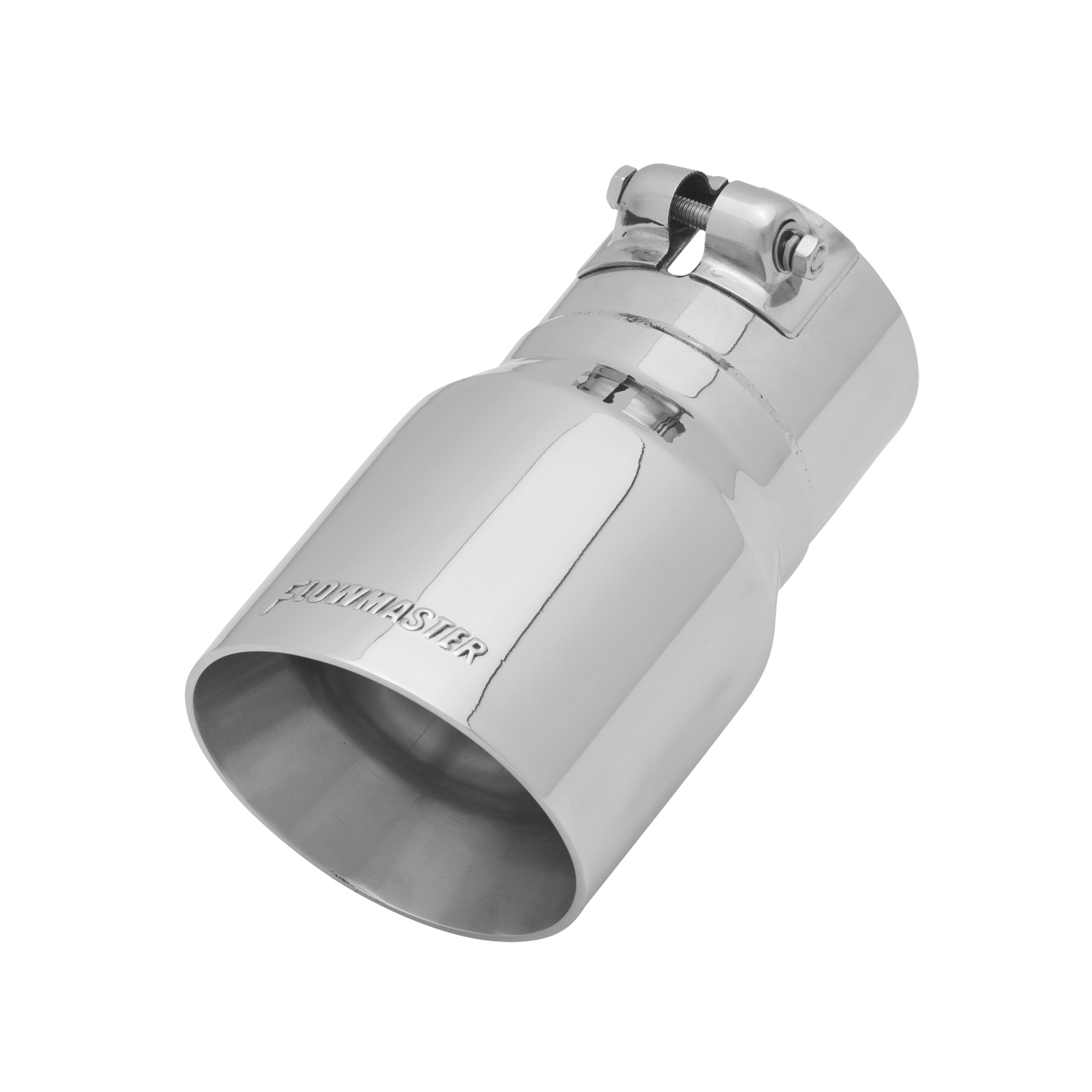 Flowmaster 15377 - Exhaust Tip - 4.00 in. Angle Cut Polished SS Fits 3.00 in. Tubing - Clamp on