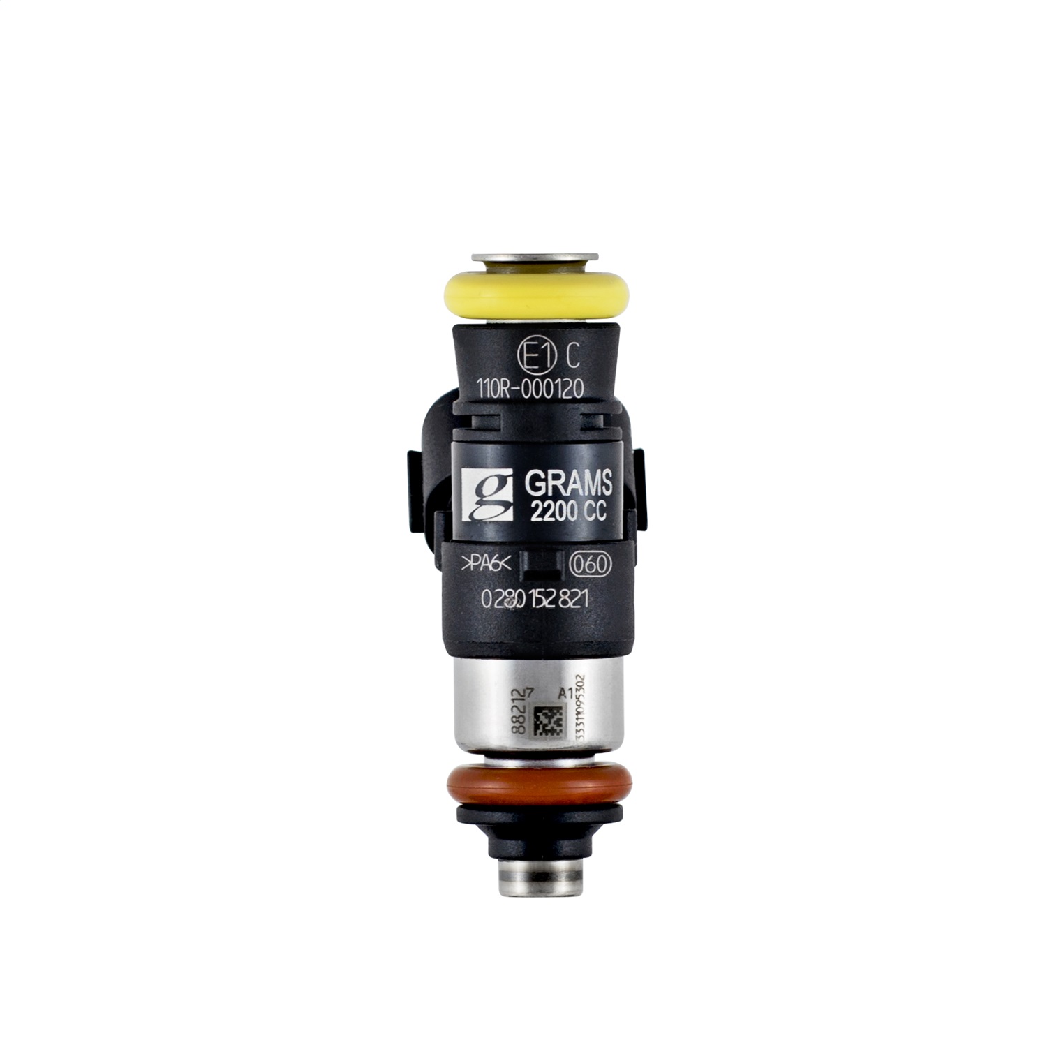 Grams Performance G2-99-0110 - Fuel Injector; 2200cc Std EV14; Length 48mm; Top O-Ring 14mm; Lower O-Ring 14mm; Connector Type Denso/Sumitomo; Single;