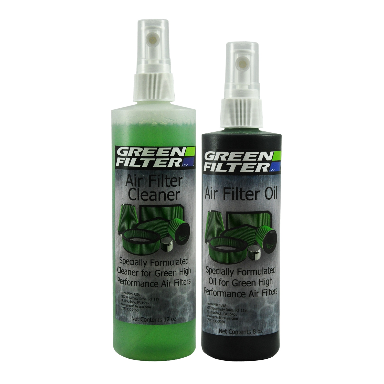 Green Filter 2000 - USA - Cleaner and Synthetic Oil Kit; 12oz. Cleaner; 8oz. Oil (Green)