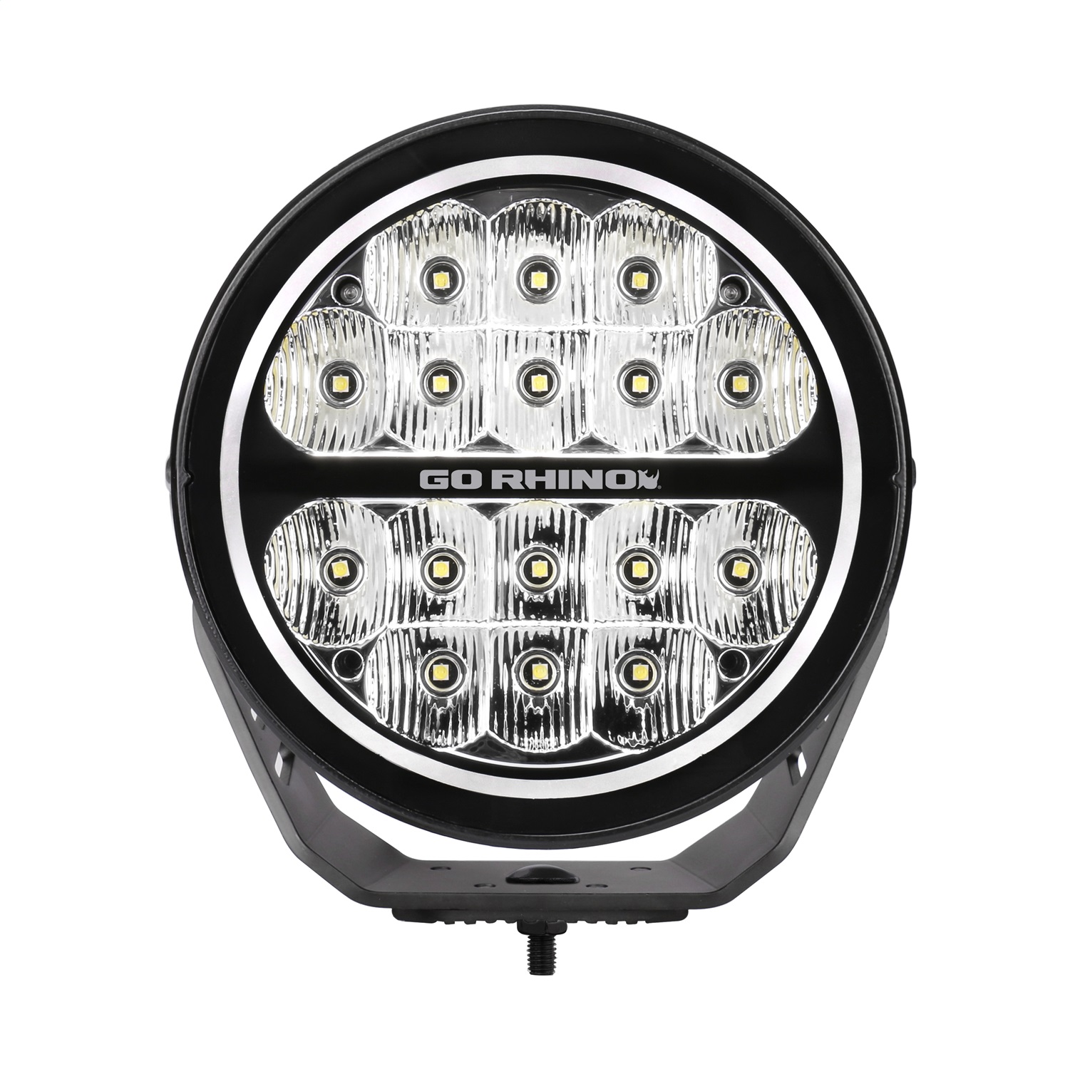 Go Rhino 750800711DRS - Xplor Blackout Series Round LED Driving Light w/DRL (Surface/Threaded Stud Mnt) 7in. - Blk