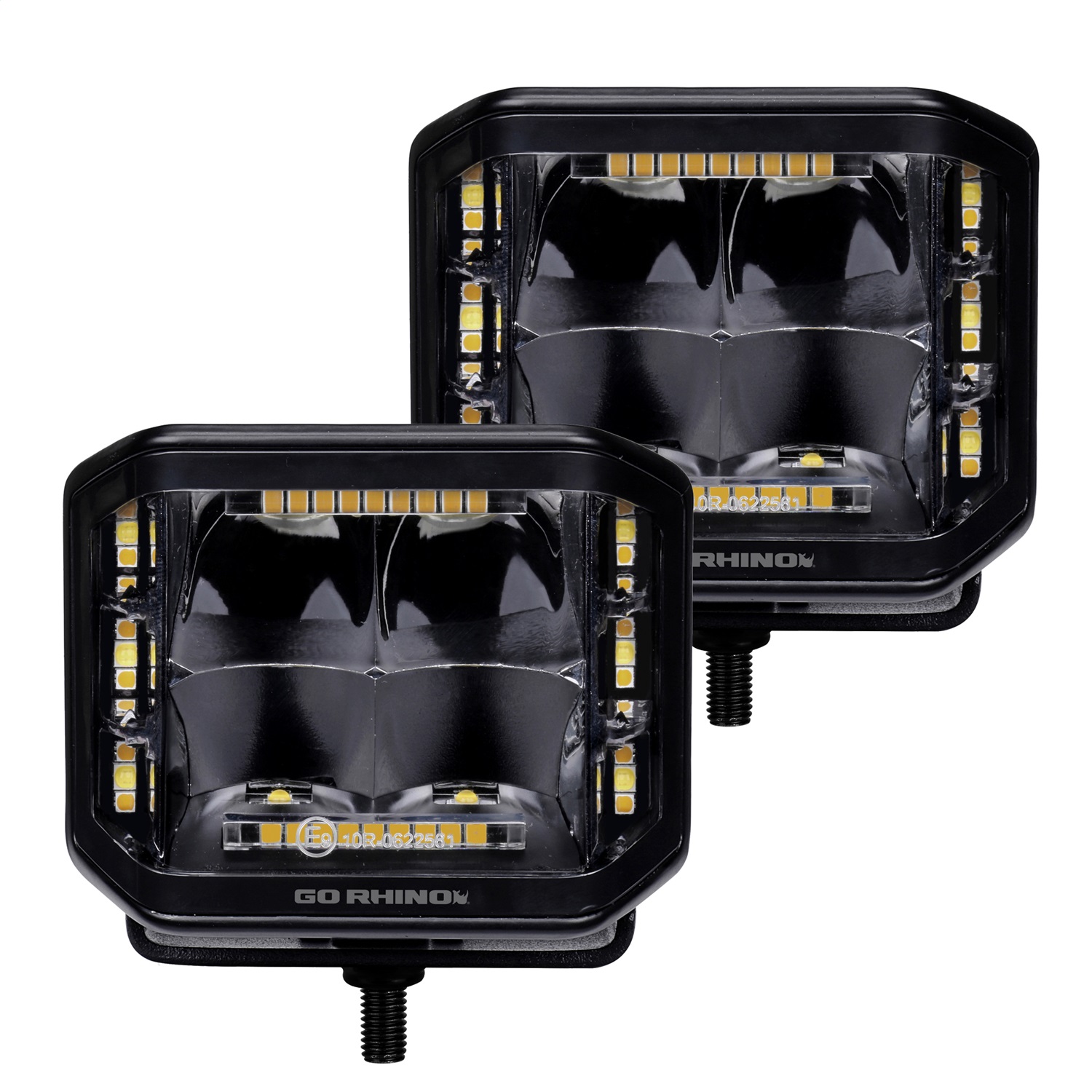 Go Rhino 750700322SCS - Xplor Blackout Combo Series Cube Sideline LED Spot Lights w/ Amber 4x3 - Blk (Pair)
