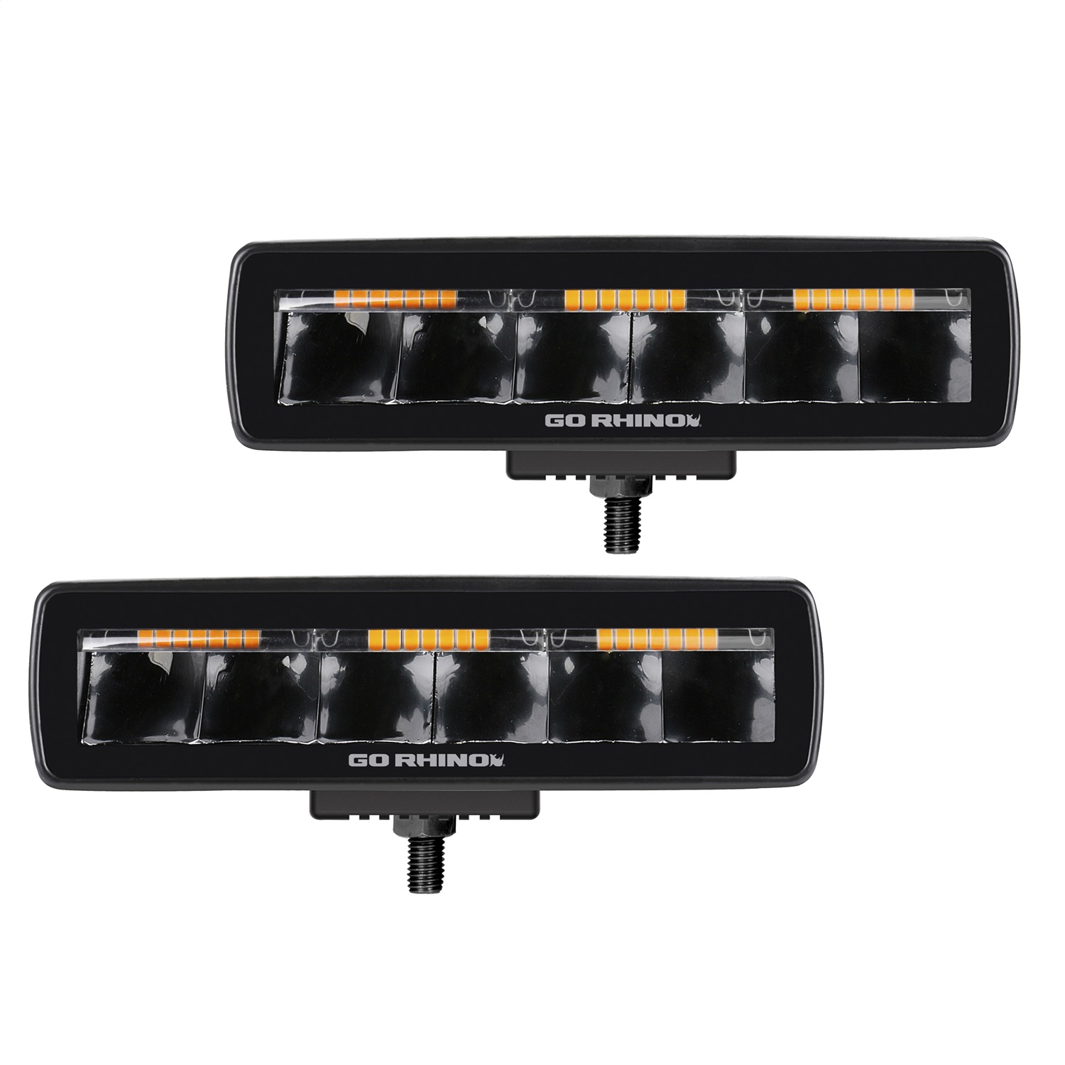 Go Rhino 750600622SBS - Xplor Blackout Combo Series Sixline LED Spot Lights w/Amber (Surface Mount) - Blk (Pair)