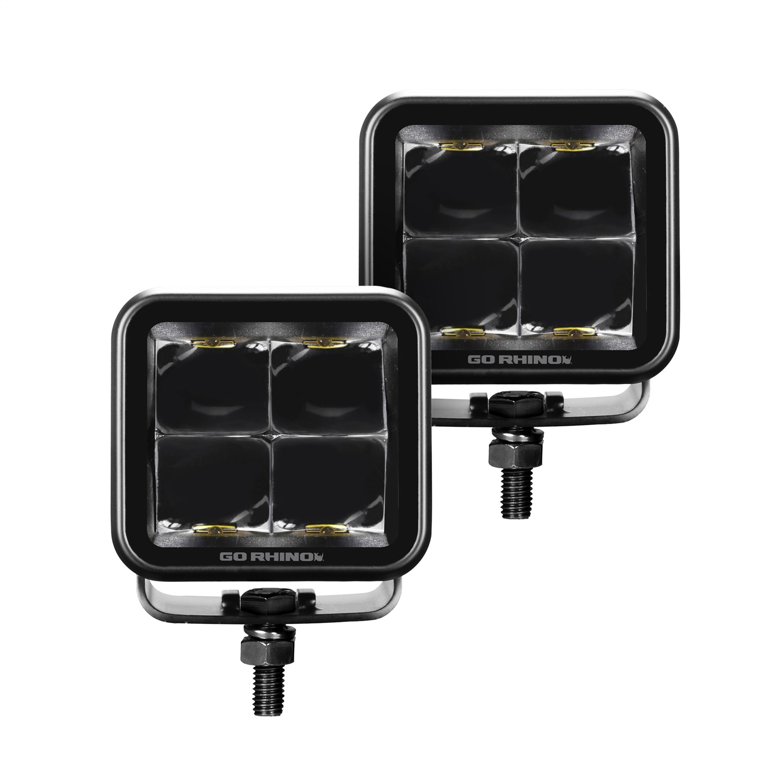 Go Rhino 750200321SCS - Xplor Blackout Series Cube LED Spot Light Kit (Surface/Threaded Stud Mnt) 2x2 - Blk (Pair)