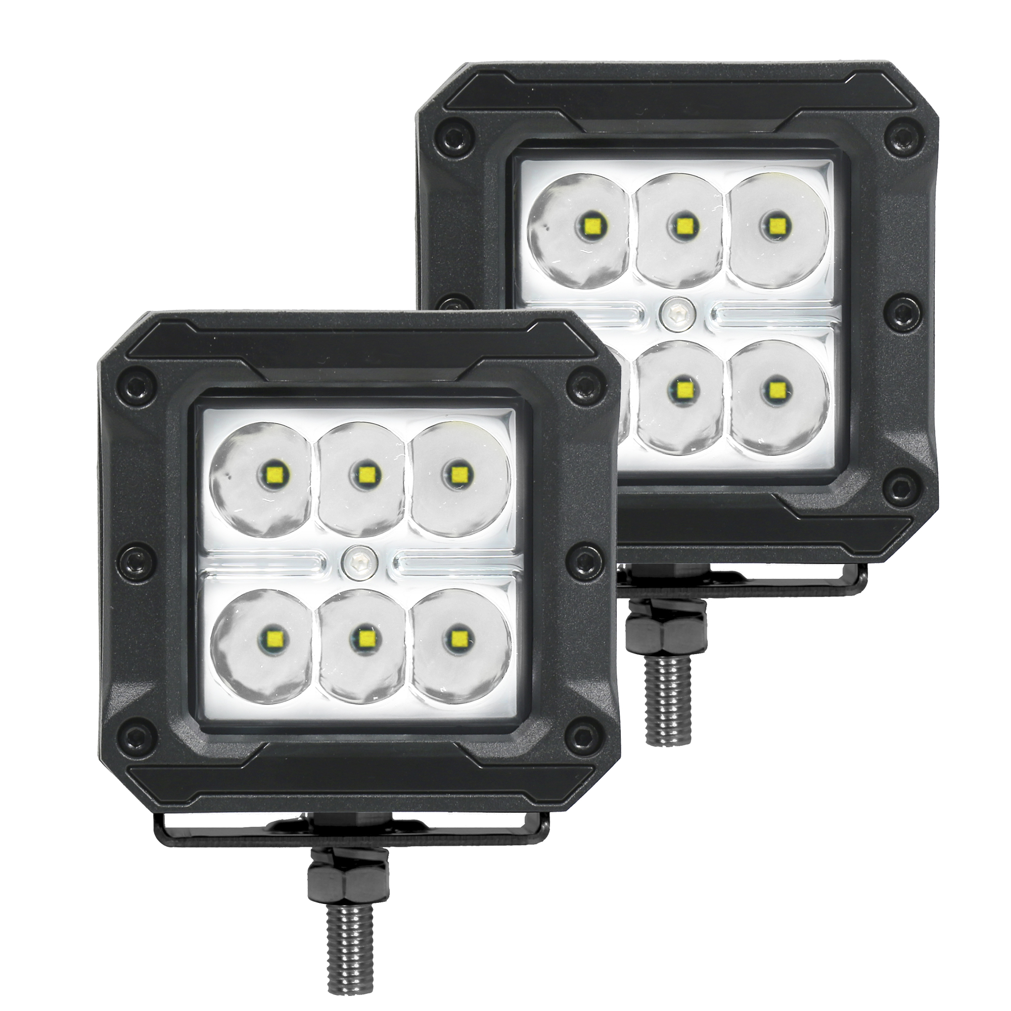 Go Rhino 751803023SCS - Xplor Bright Series Cube LED Spot Light Kit (Surface/Threaded Stud Mount) 3x3 - Blk (Pair)